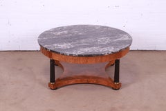 Baker Furniture Empire Style Burl Wood and Italian Marble Cocktail Table