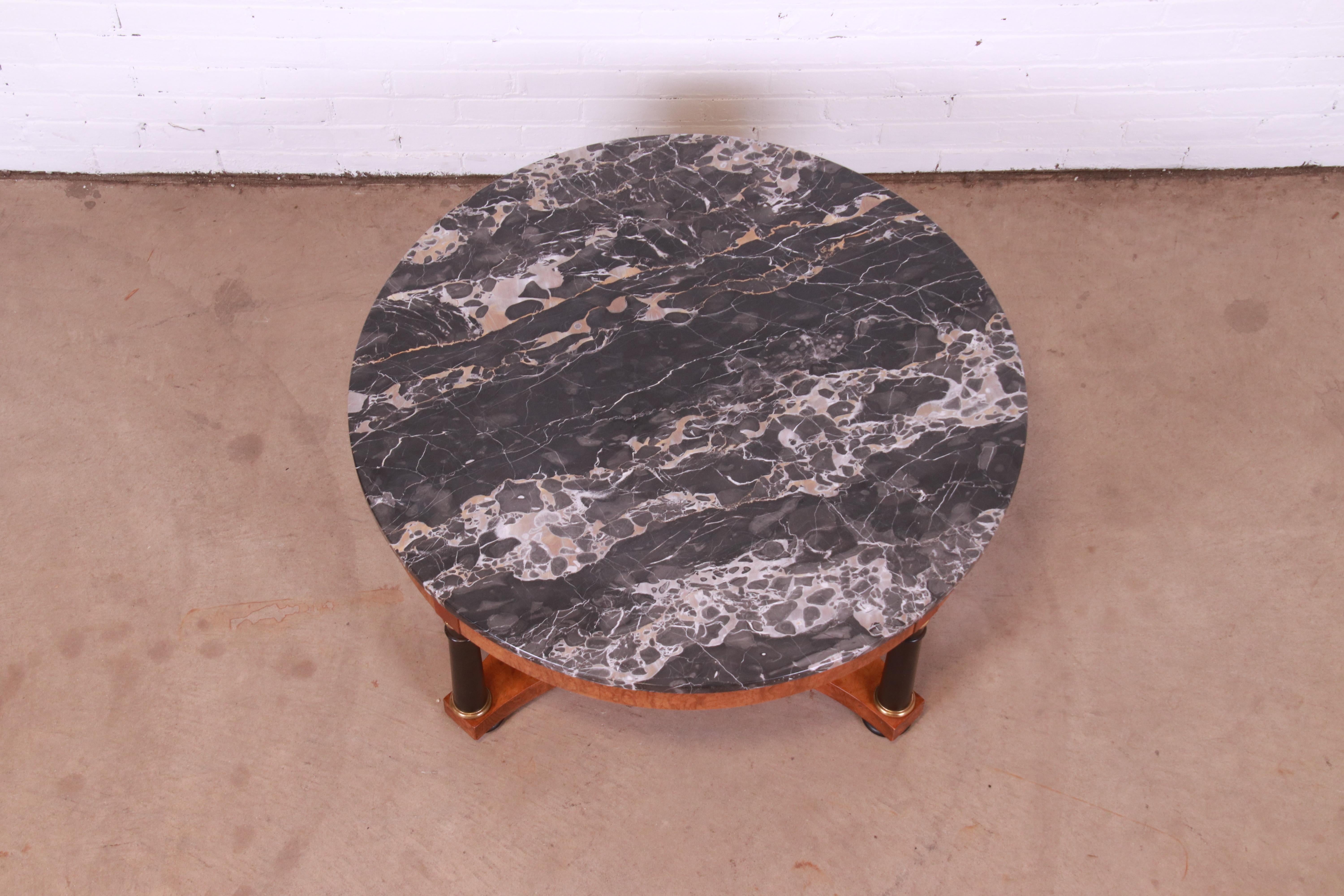 Baker Furniture Empire Style Burl Wood and Italian Marble Cocktail Table 2