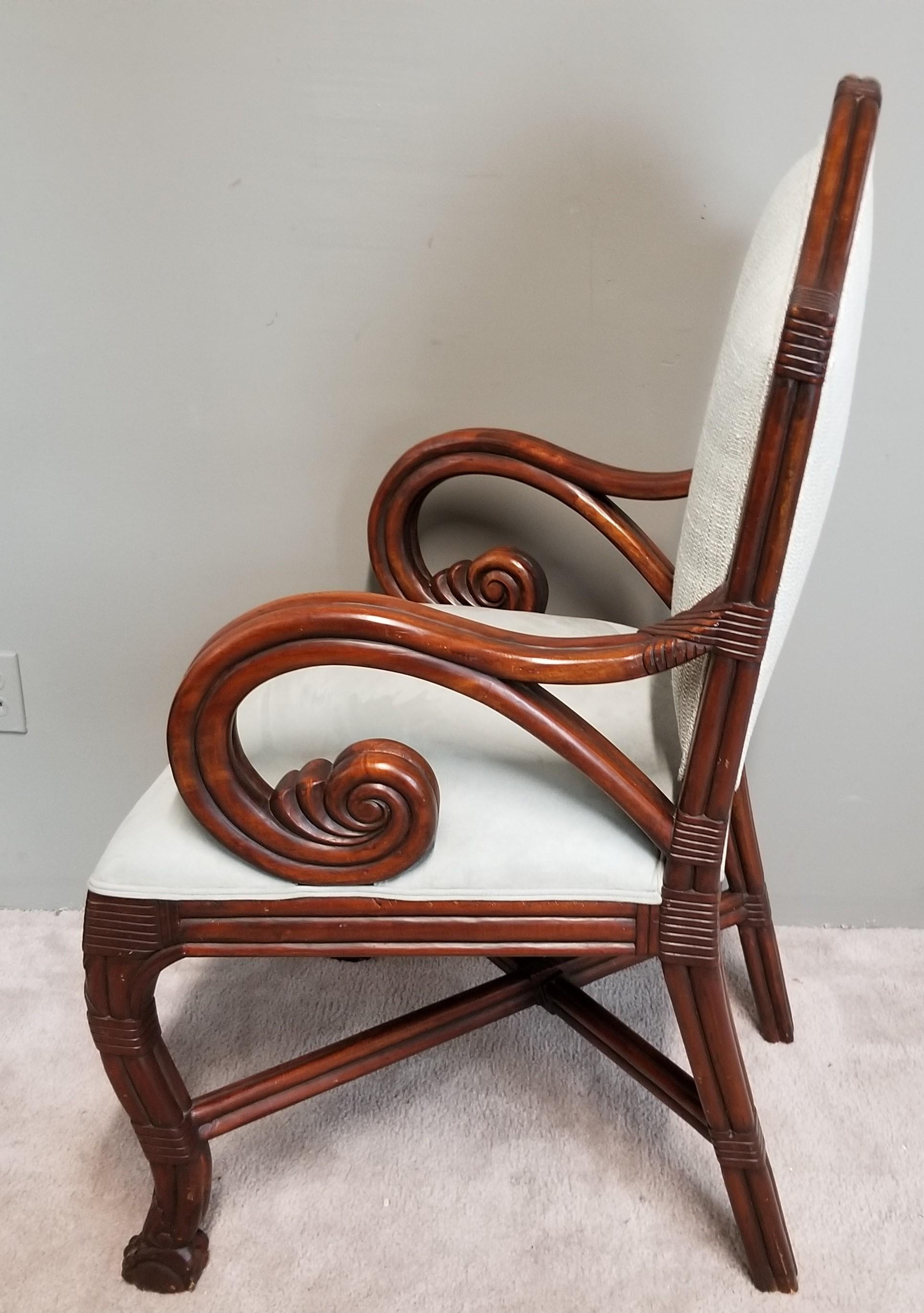 Fin du 20e siècle Baker Furniture Empire Style Scroll Arm Arm Desk Dining Chair