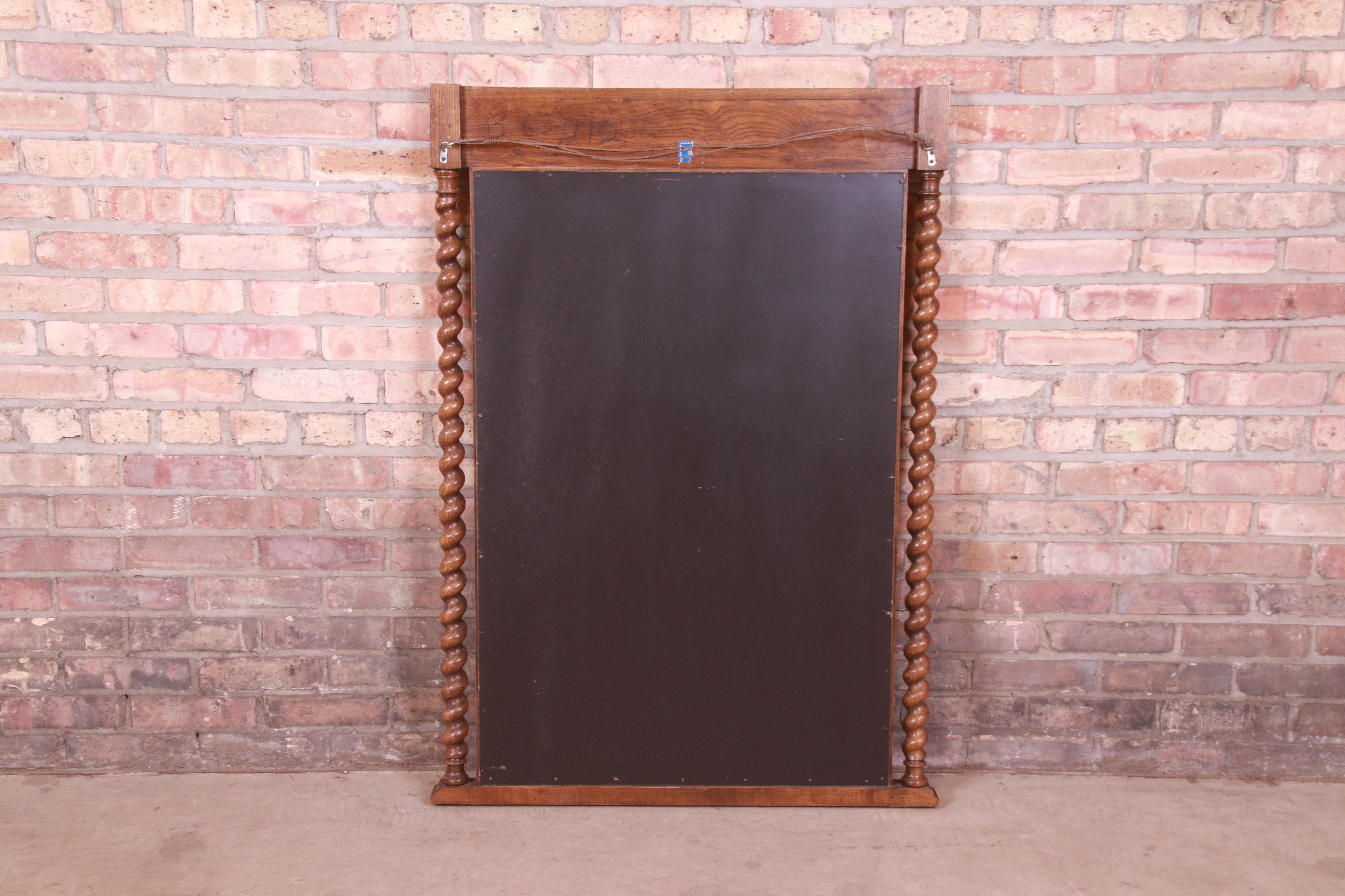 Baker Furniture English Barley Twist Carved Oak Framed Wall Mirror, Circa 1960s For Sale 5