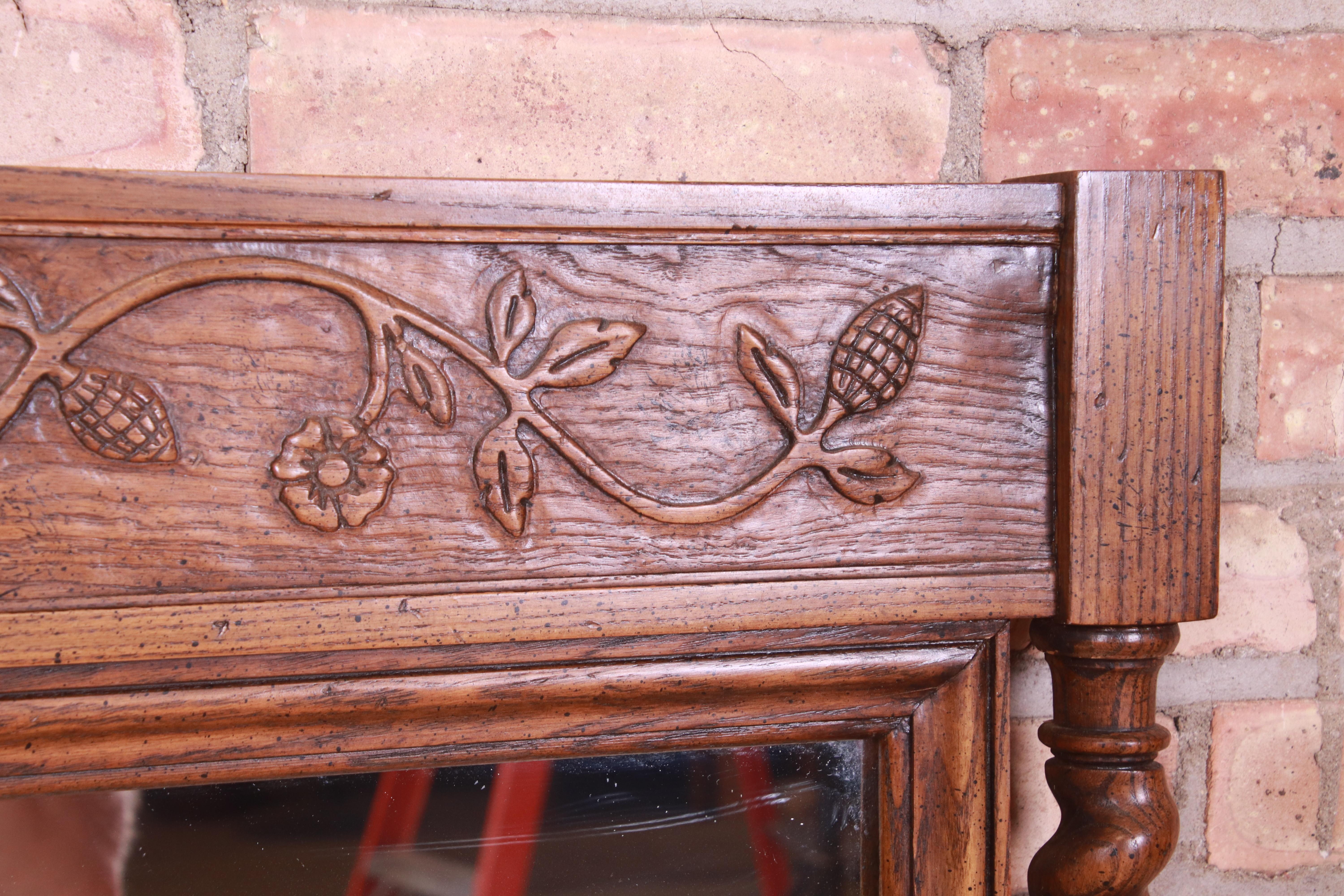 Baker Furniture English Barley Twist Carved Oak Framed Wall Mirror, Circa 1960s For Sale 2