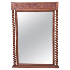 Baker Furniture English Barley Twist Carved Oak Framed Wall Mirror, Circa 1960s