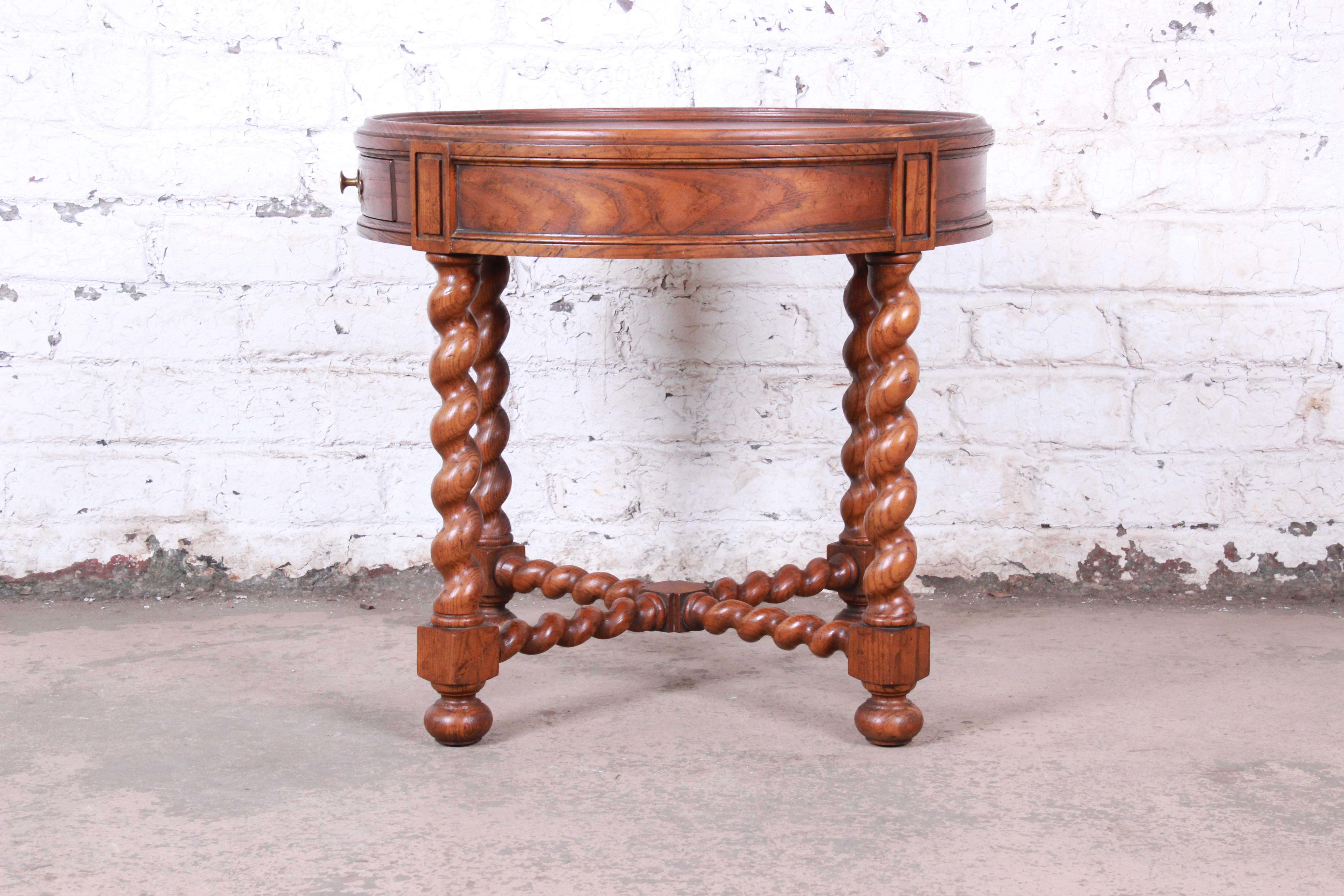 Baker Furniture English Barley Twist Oak and Burl Wood Tea Table 4