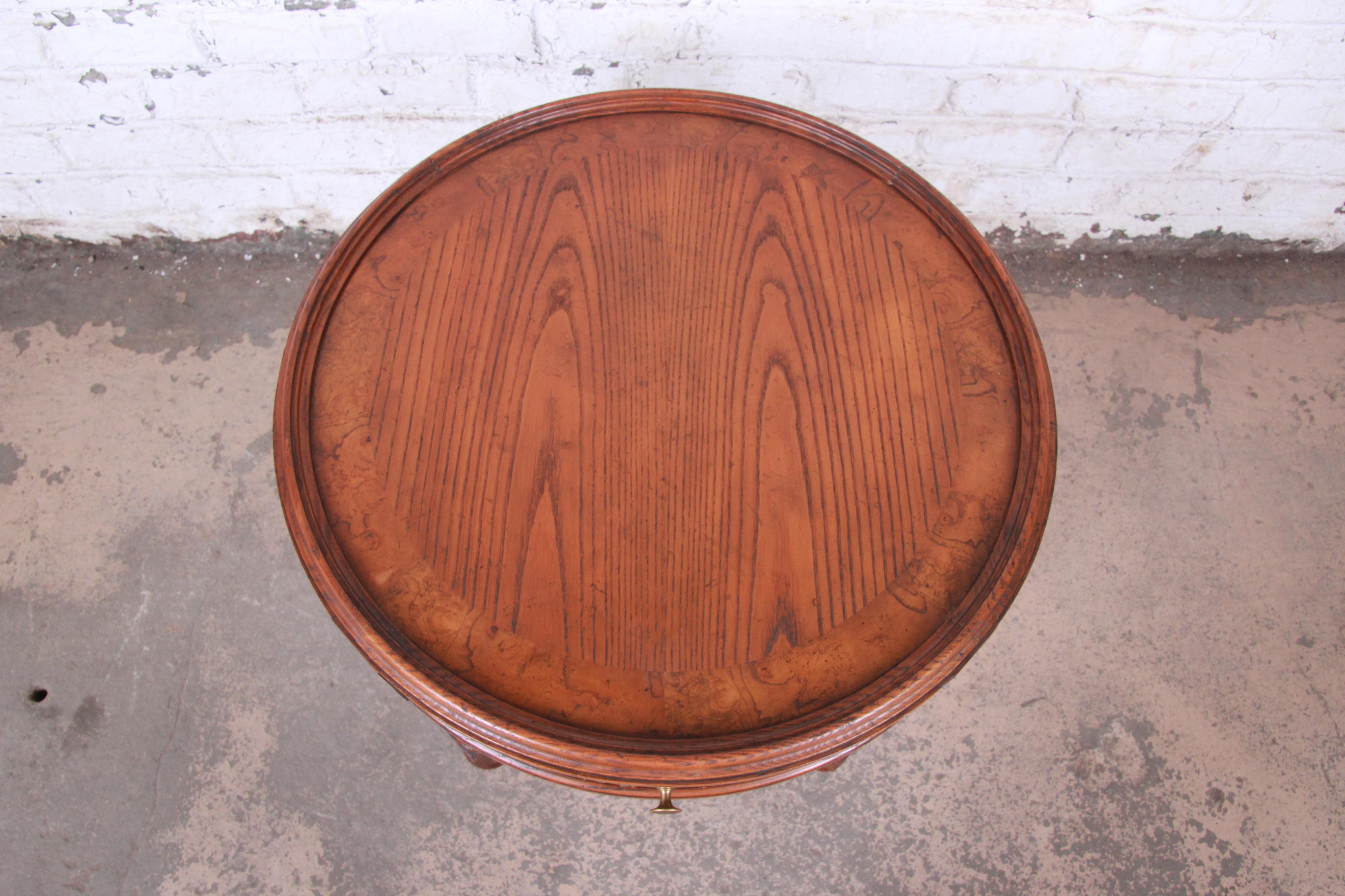 Baker Furniture English Barley Twist Oak and Burl Wood Tea Table 6