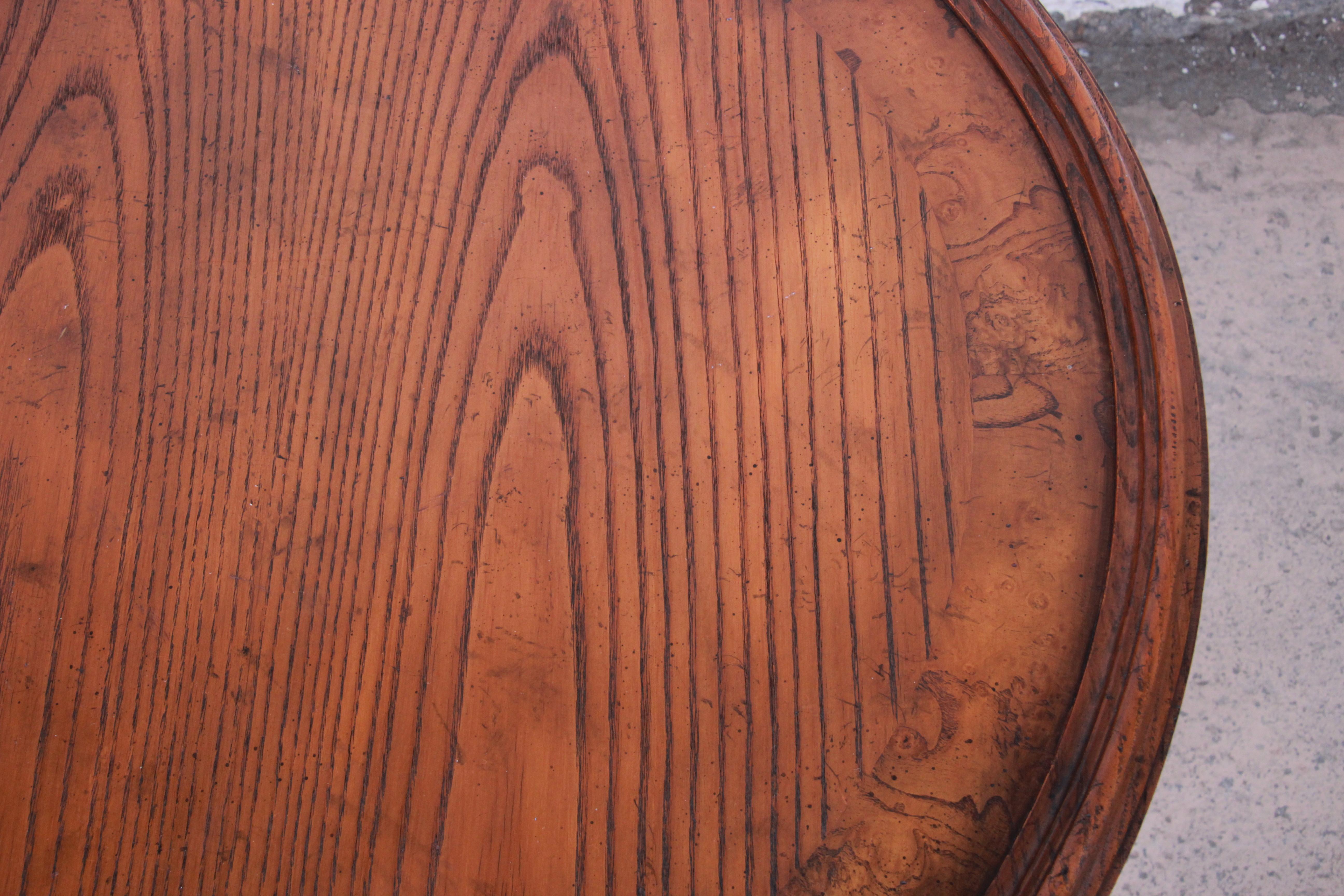 Baker Furniture English Barley Twist Oak and Burl Wood Tea Table 7