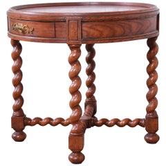 Baker Furniture English Barley Twist Oak and Burl Wood Tea Table