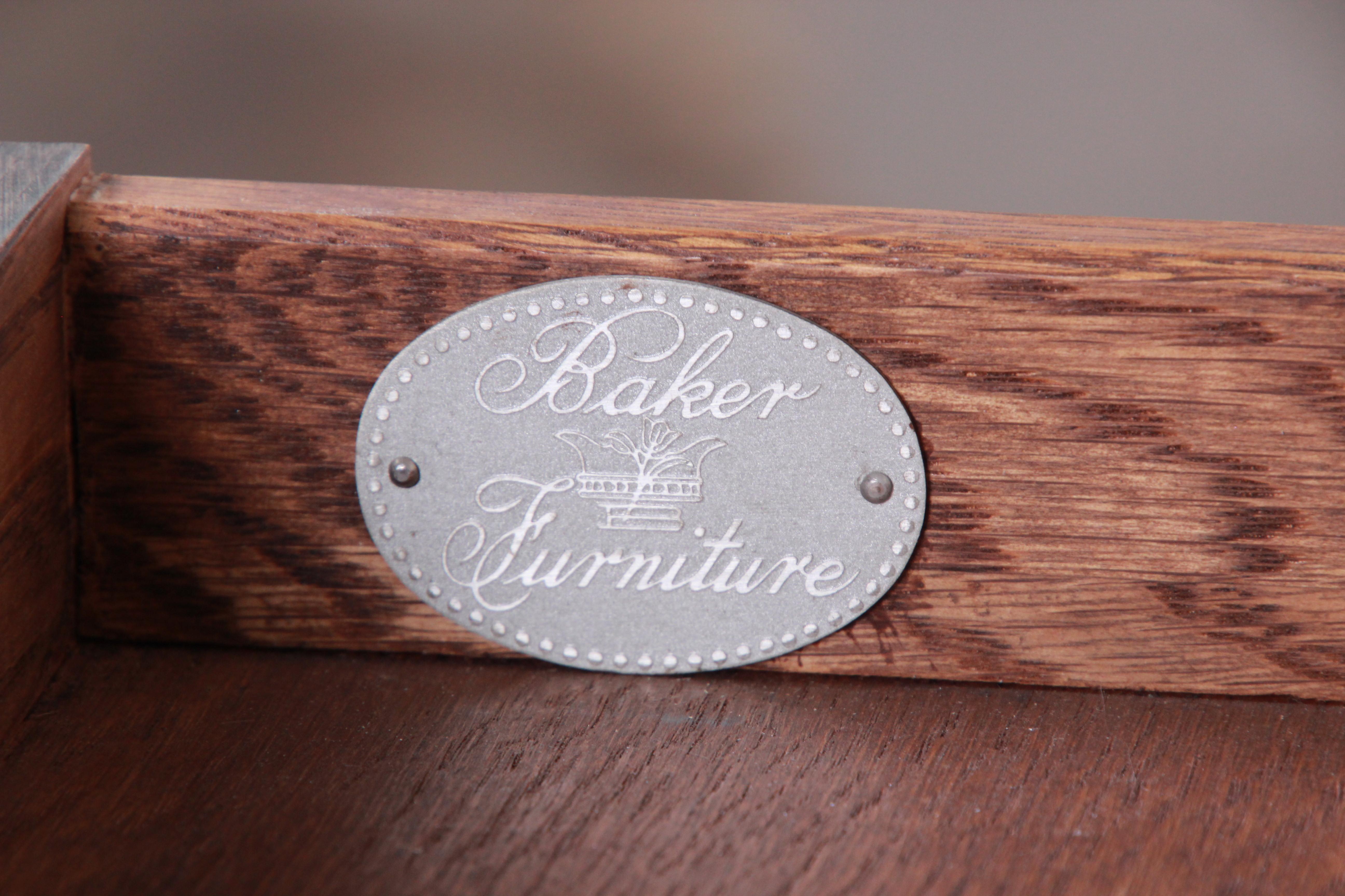 Baker Furniture English Barley Twist Oak, Burl, and Cane Tea Table 3