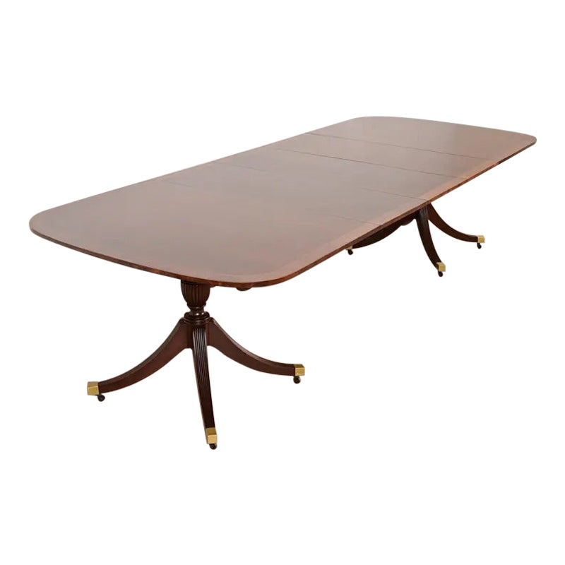 Baker Furniture English Double Pedestal Extension Dining Table, Newly Refinished