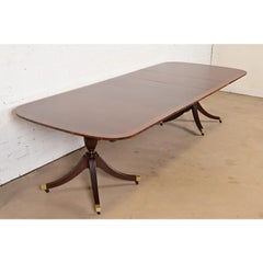 Baker Furniture English Double Pedestal Extension Dining Table, Newly Refinished