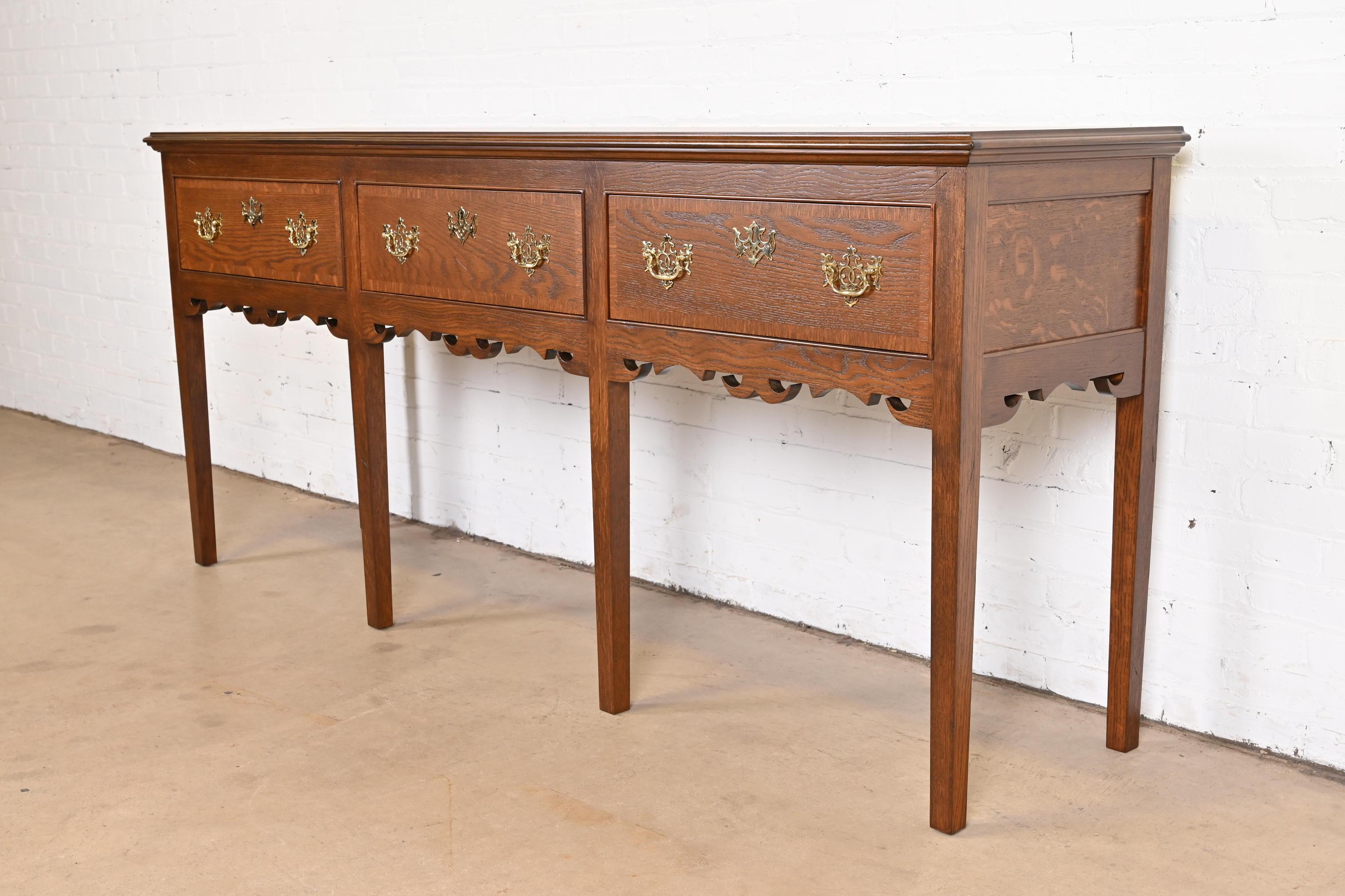 20th Century Baker Furniture English Georgian Banded Oak Sideboard, Newly Refinished For Sale