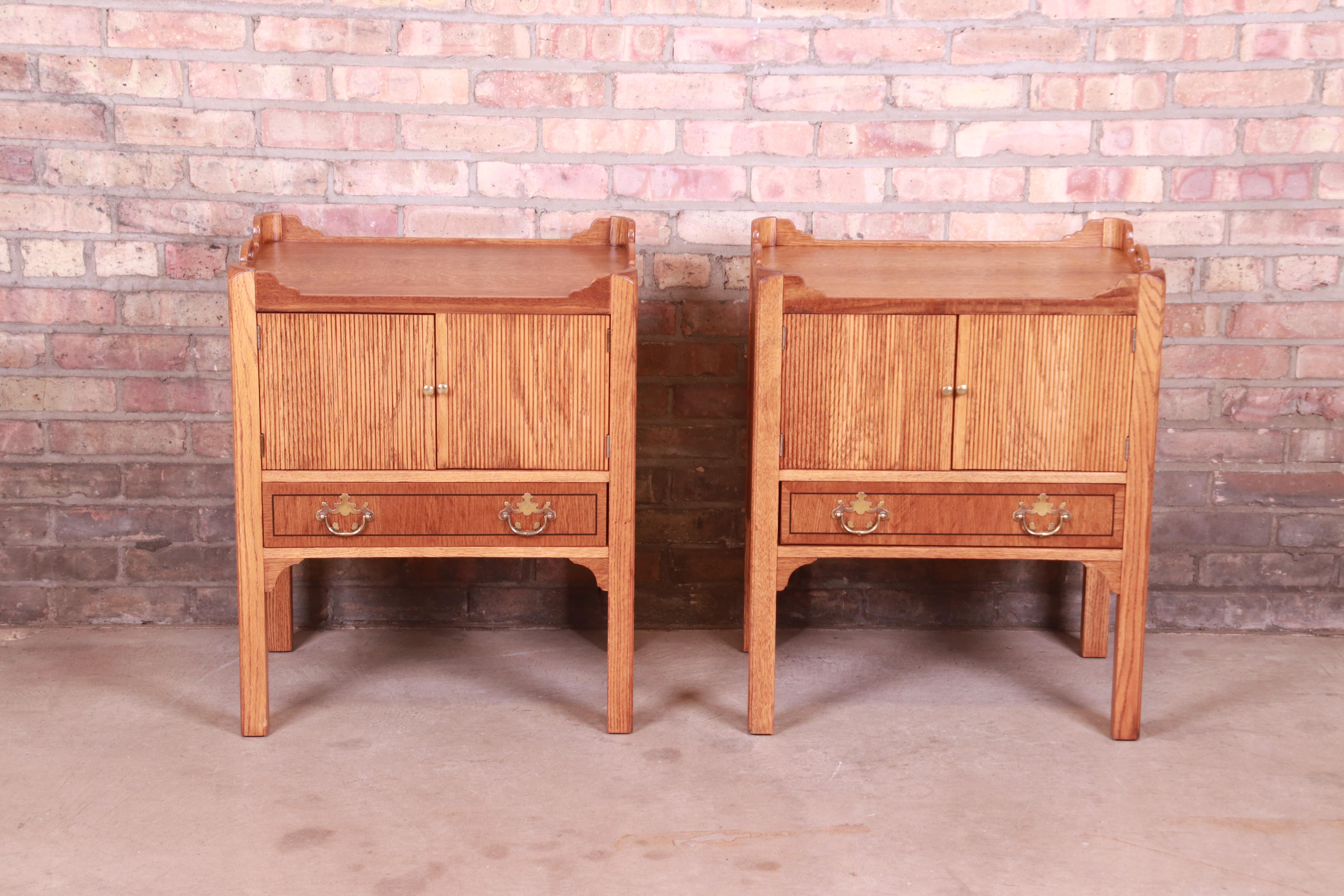 American Baker Furniture English Georgian Oak Nightstands, Newly Refinished