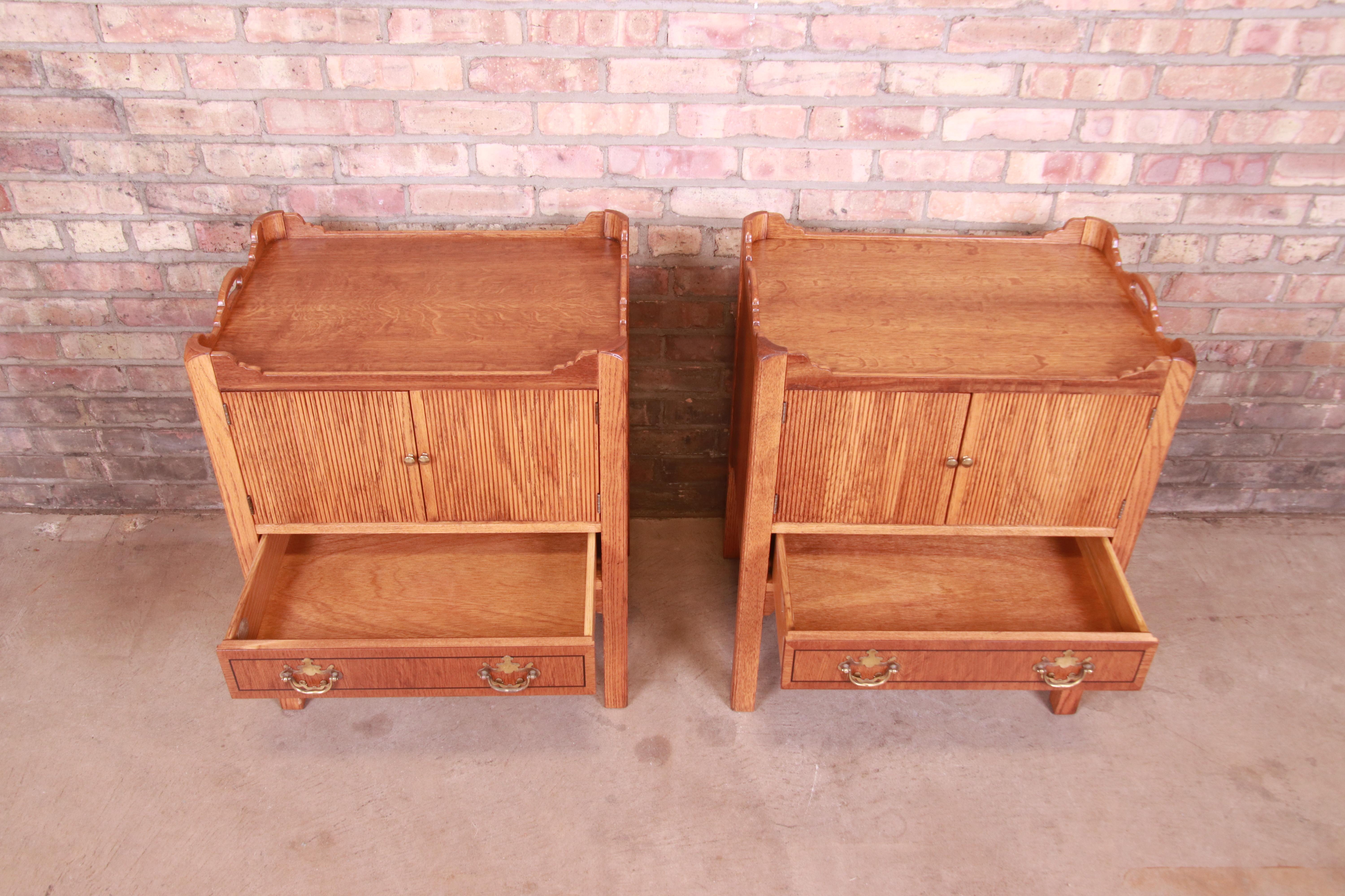 Baker Furniture English Georgian Oak Nightstands, Newly Refinished 3