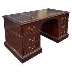 Baker Furniture English Georgian Style Mahogany & Tooled Leather Desk