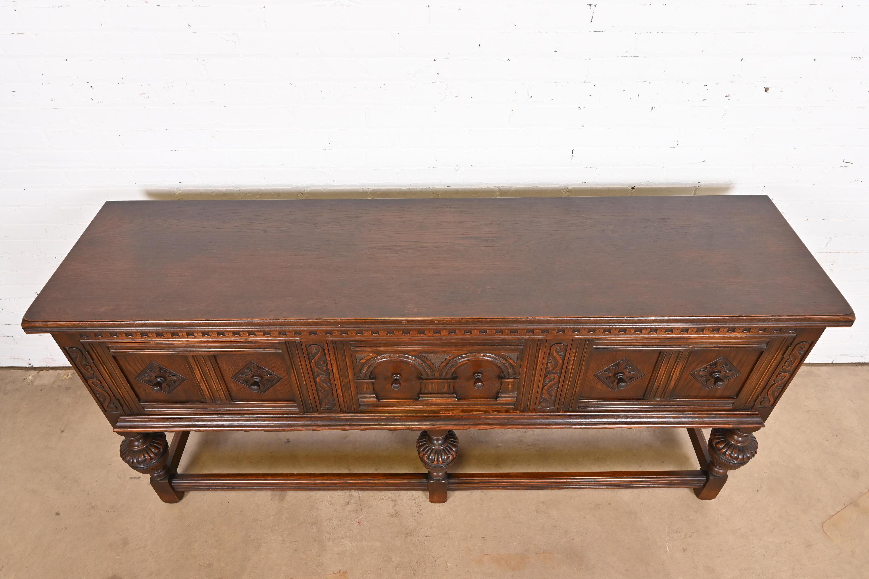 Baker Furniture English Jacobean Ornate Carved Oak Sideboard or Credenza 5