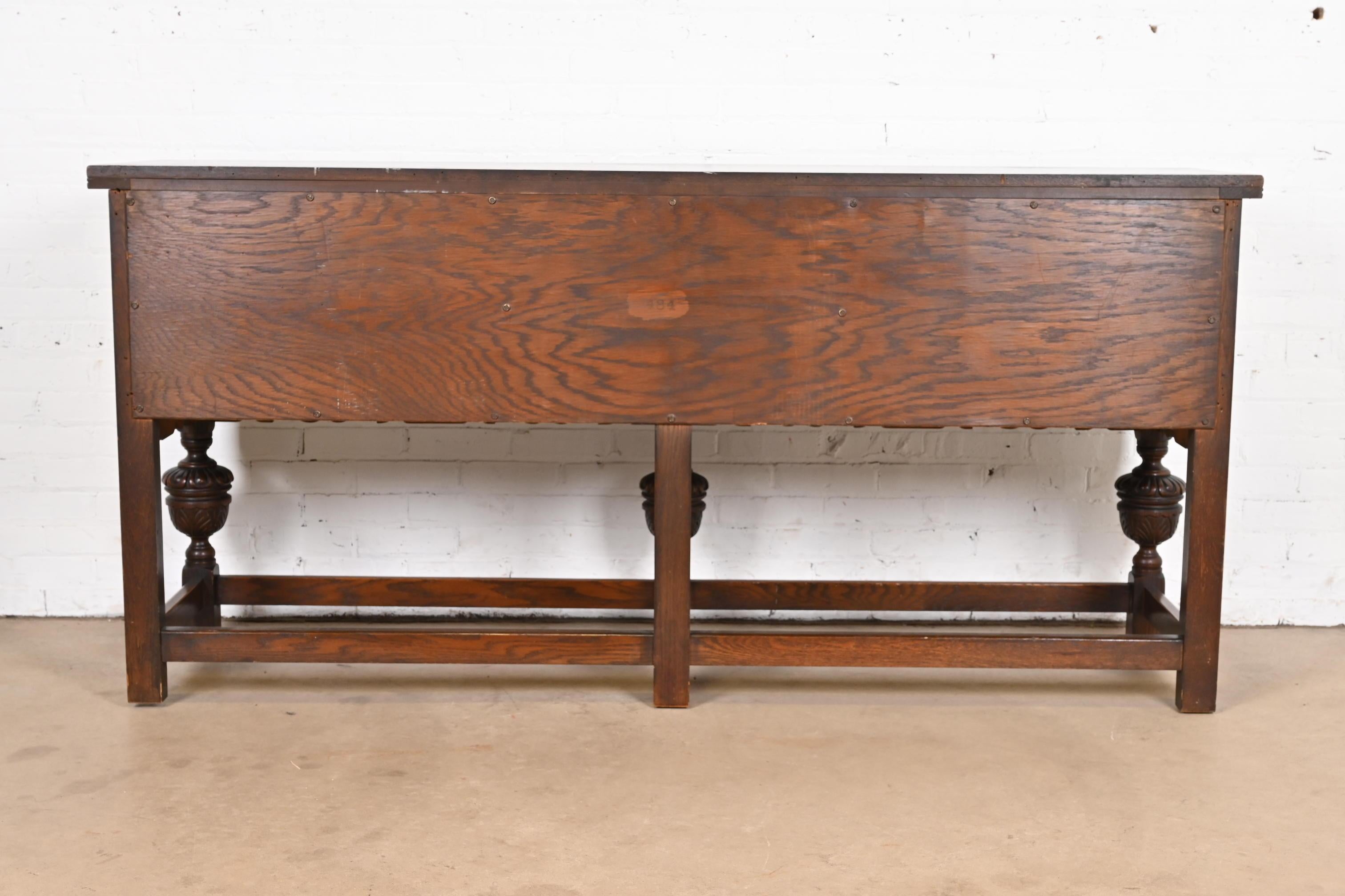 Baker Furniture English Jacobean Ornate Carved Oak Sideboard or Credenza 7