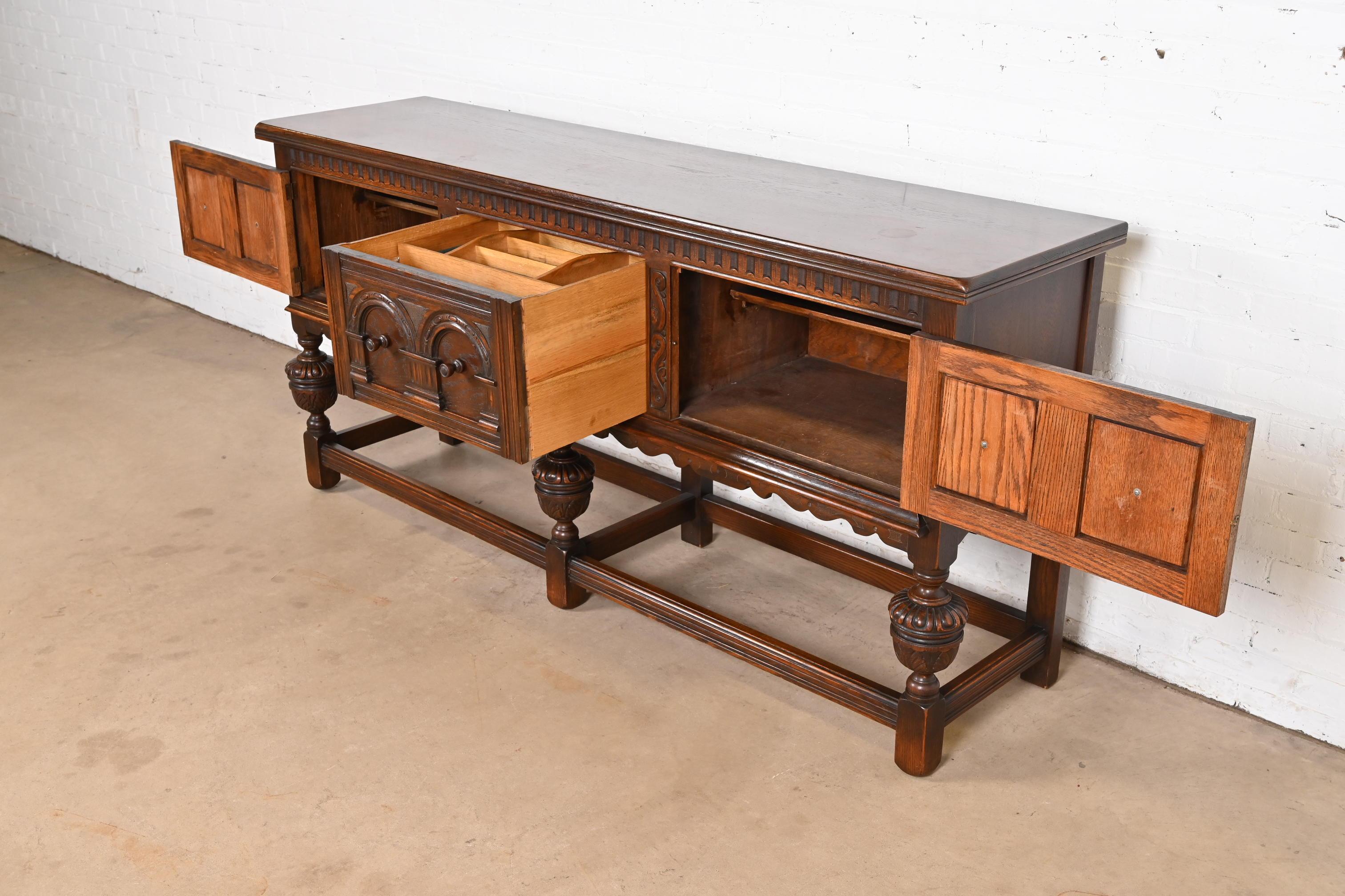 Baker Furniture English Jacobean Ornate Carved Oak Sideboard or Credenza 2