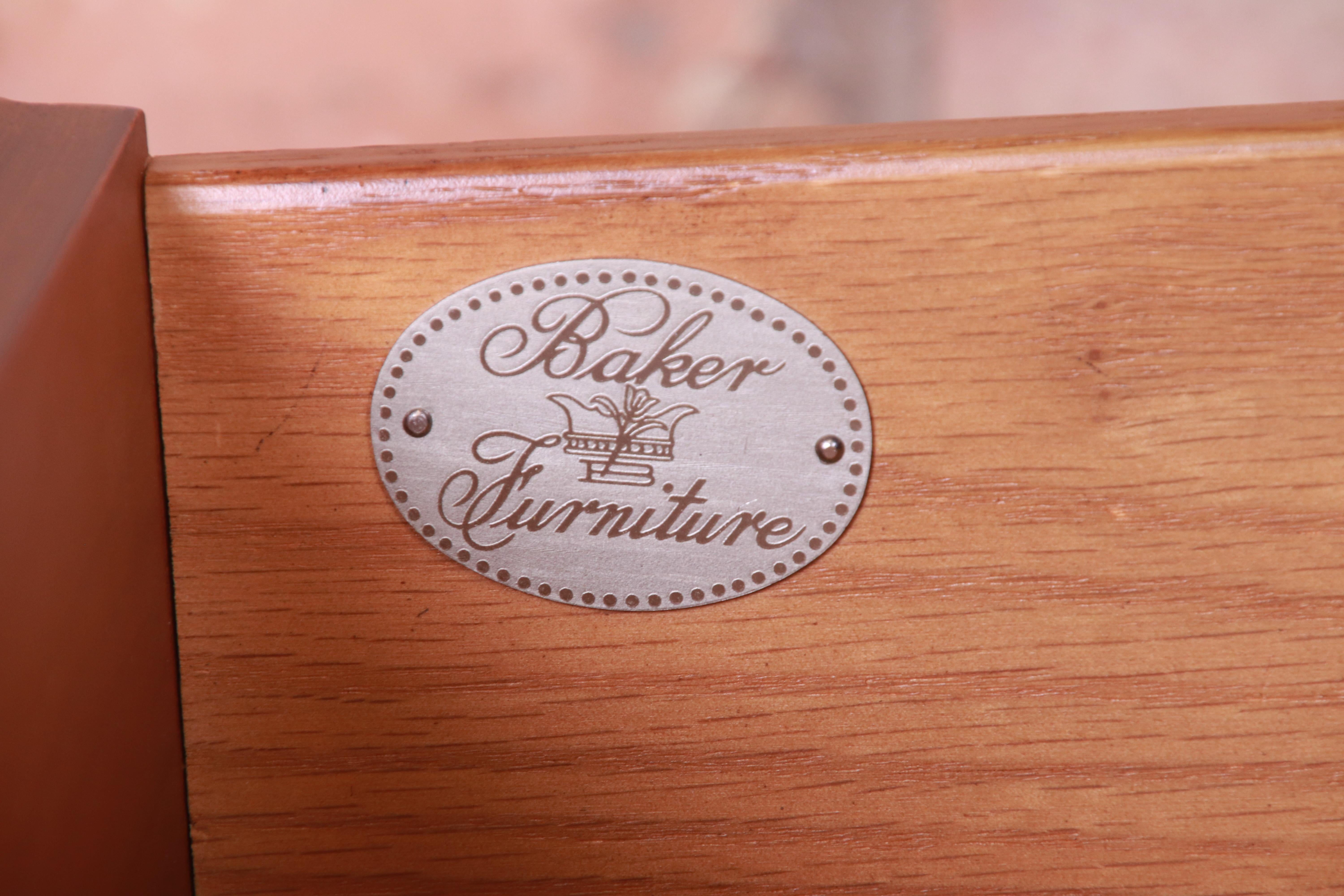 Baker Furniture English Oak and Burl Wood Barley Twist Writing Desk, Refinished For Sale 5
