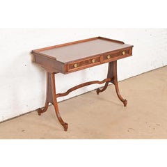Baker Furniture English Regency Burled Walnut Writing Desk, Newly Refinished