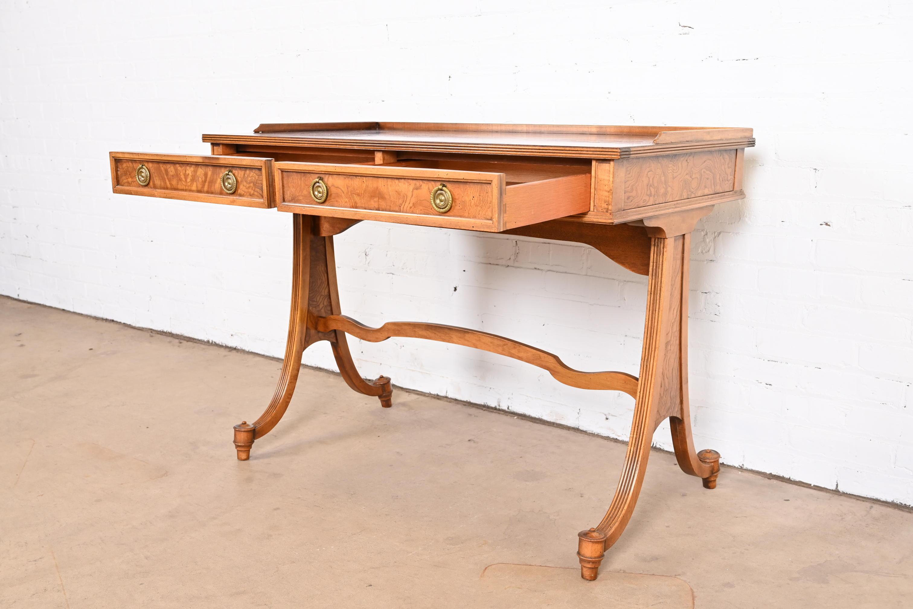 Baker Furniture English Regency Burled Walnut Writing Desk or Console Table 4