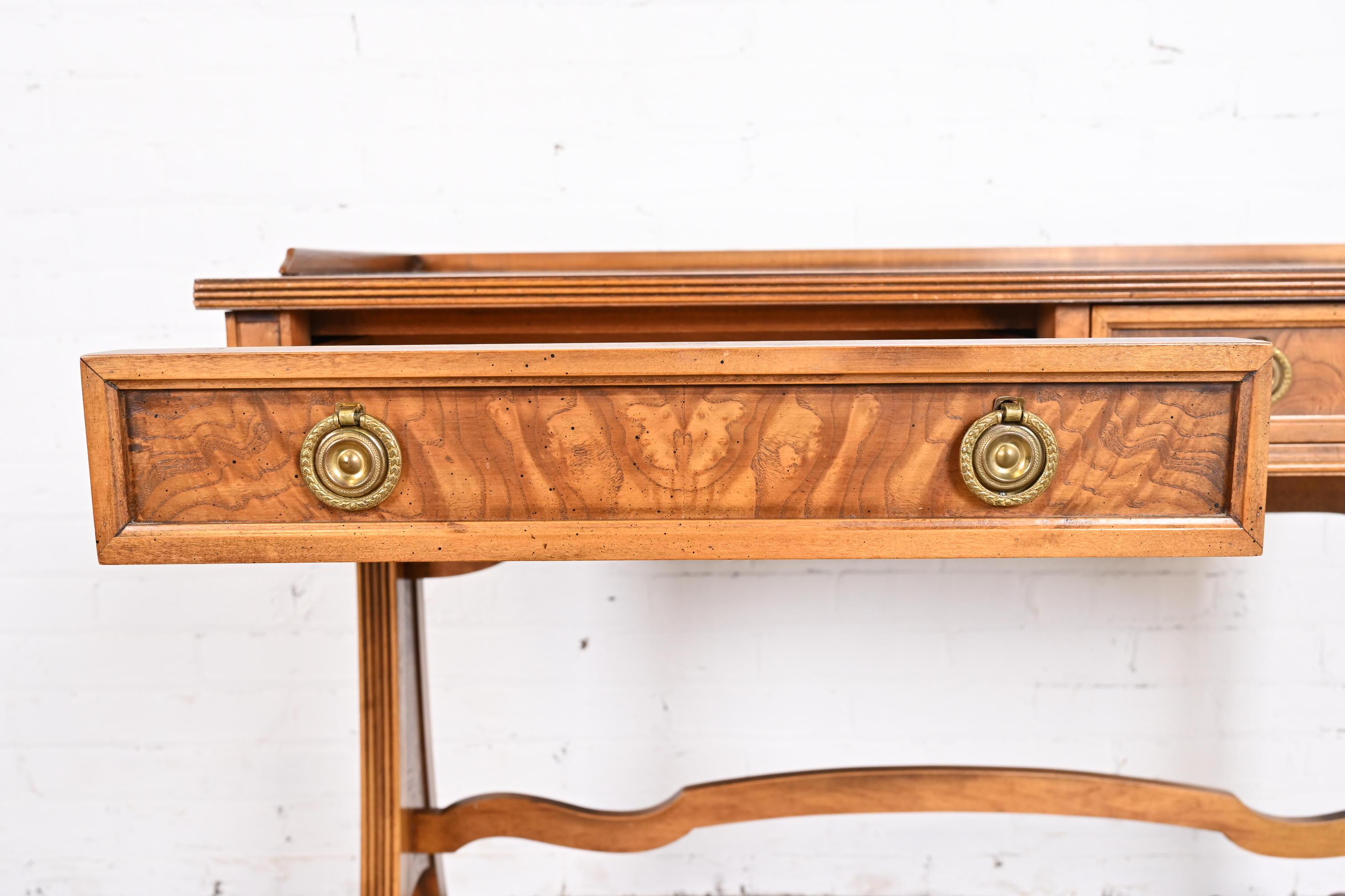 Baker Furniture English Regency Burled Walnut Writing Desk or Console Table For Sale 5