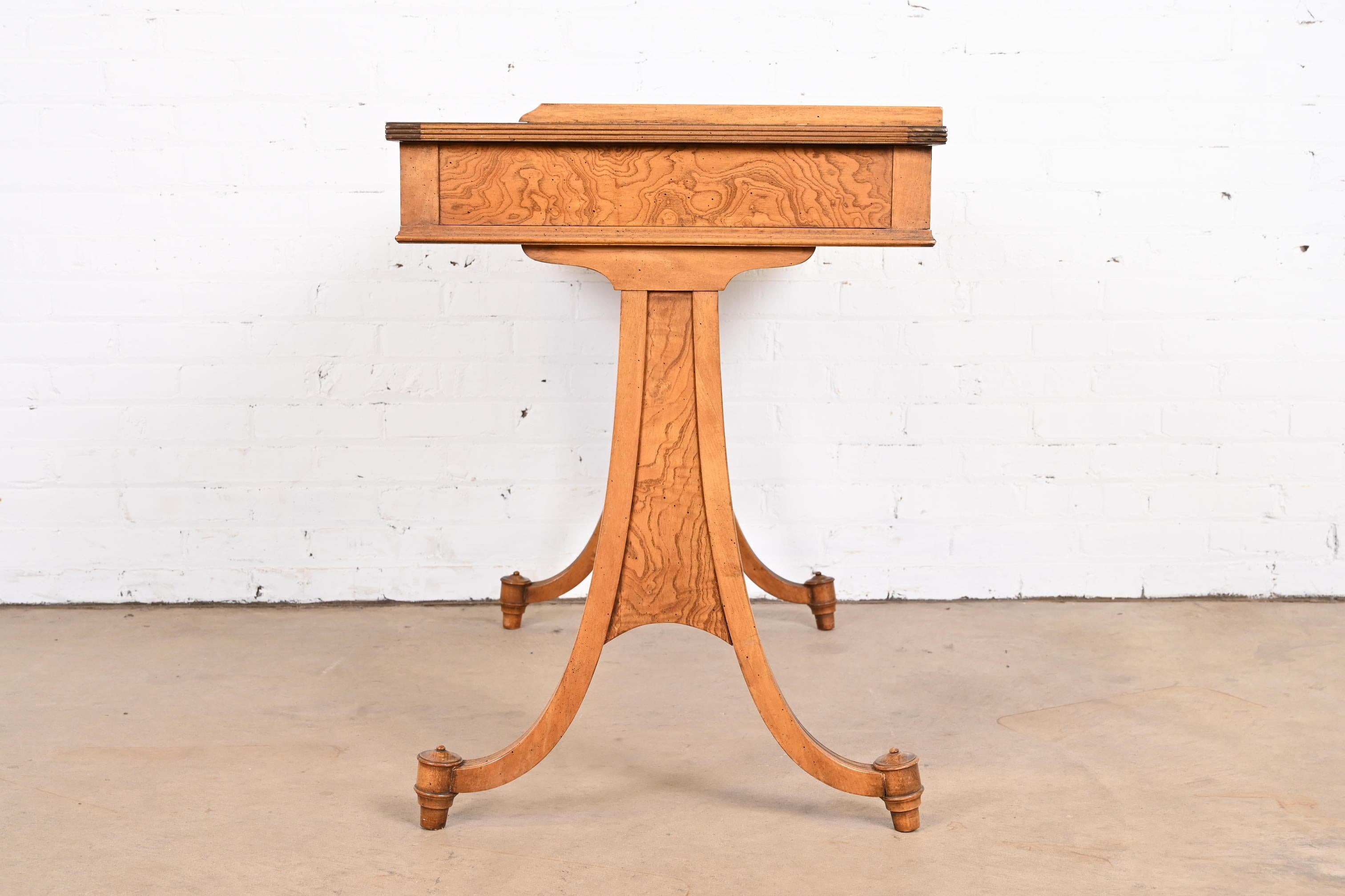 Baker Furniture English Regency Burled Walnut Writing Desk or Console Table For Sale 9