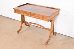 Baker Furniture English Regency Burled Walnut Writing Desk or Console Table