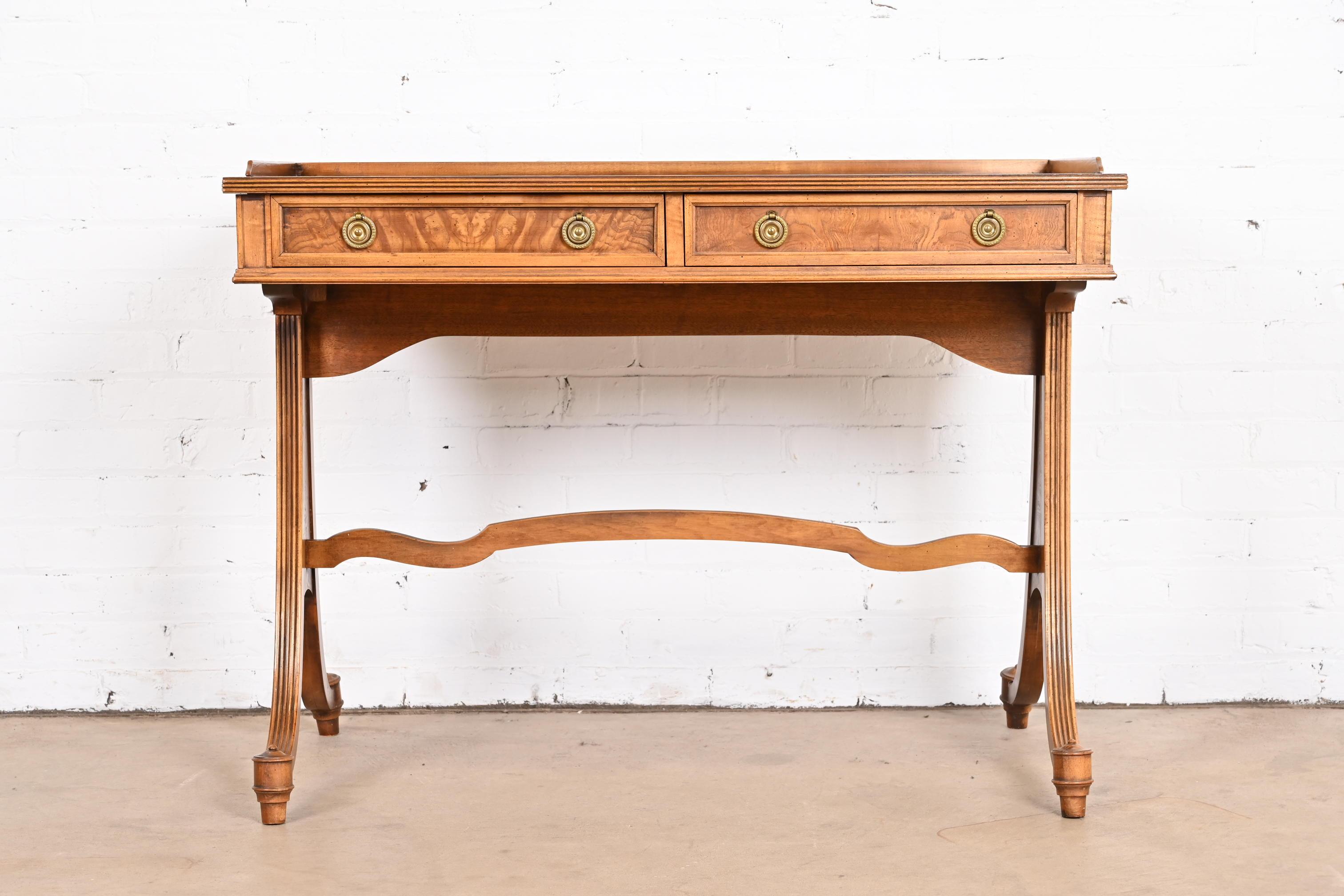 20th Century Baker Furniture English Regency Burled Walnut Writing Desk or Console Table