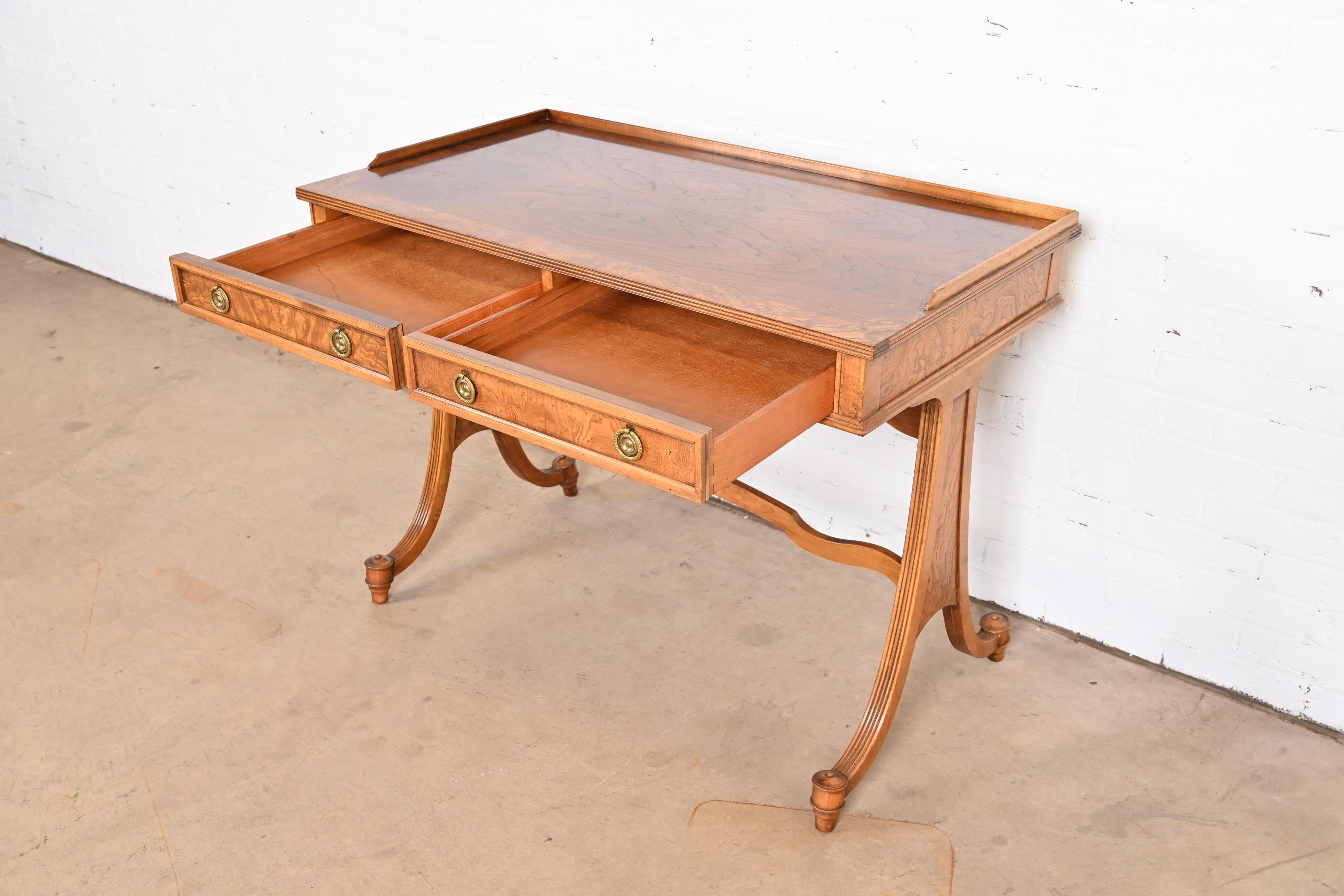 Baker Furniture English Regency Burled Walnut Writing Desk or Console Table 3