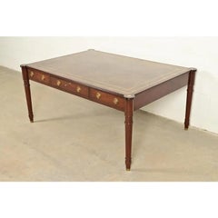 Baker Furniture English Regency Carved Mahogany Leather Top Partner's Desk