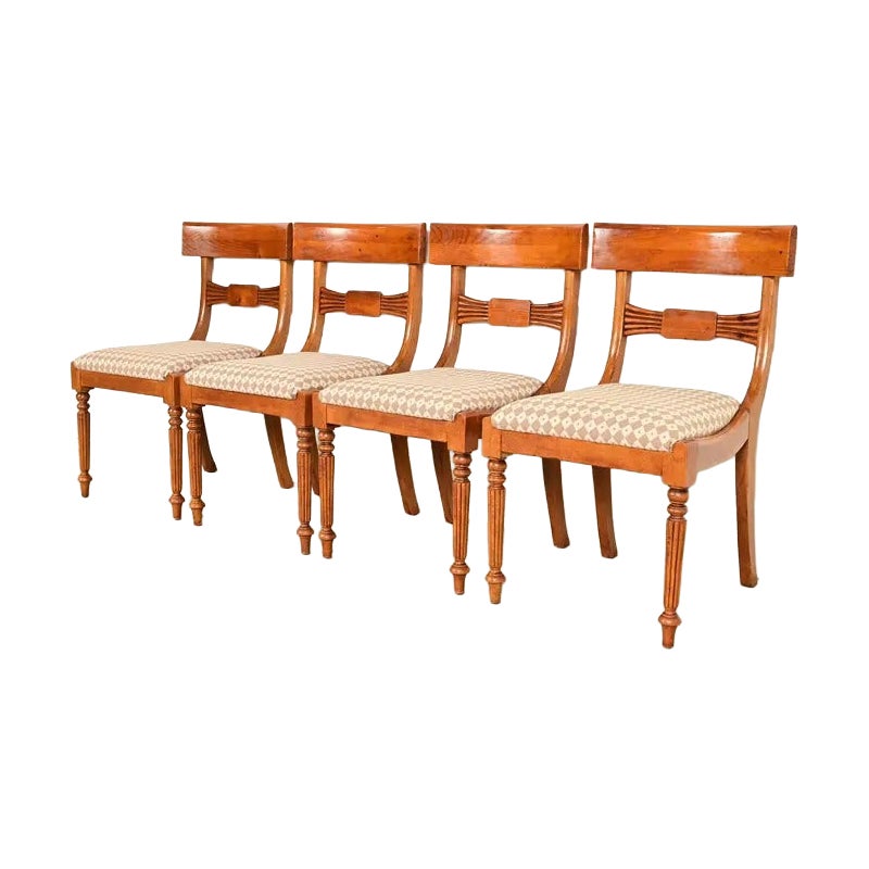 Baker Furniture English Regency Carved Maple Dining Chairs, Set of Four