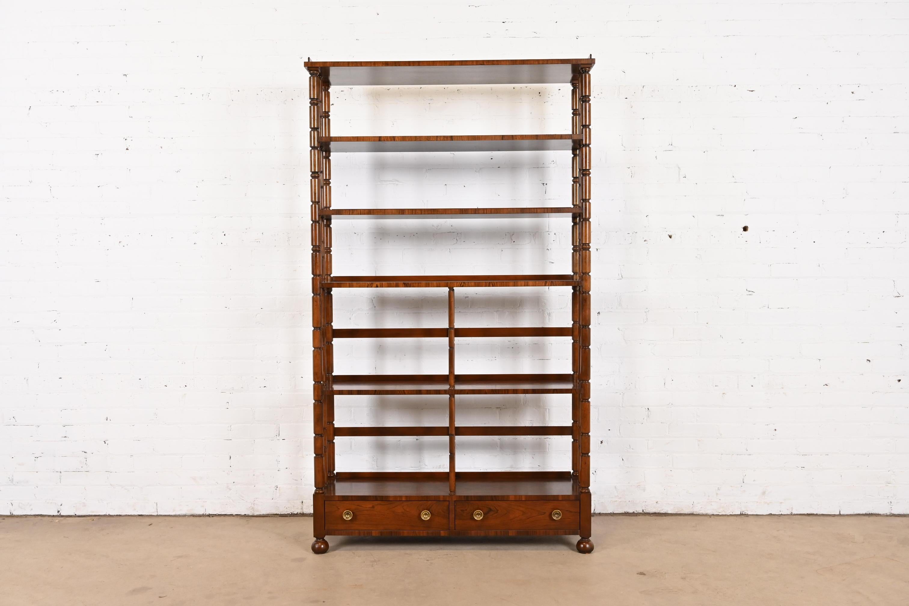 British Colonial Baker Furniture English Regency Carved Rosewood Étagère, Bookcase, or Wall Unit For Sale