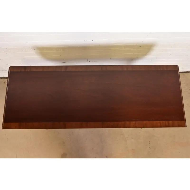 Baker Furniture English Regency Lyre Base Console Table, Newly Refinished For Sale 3