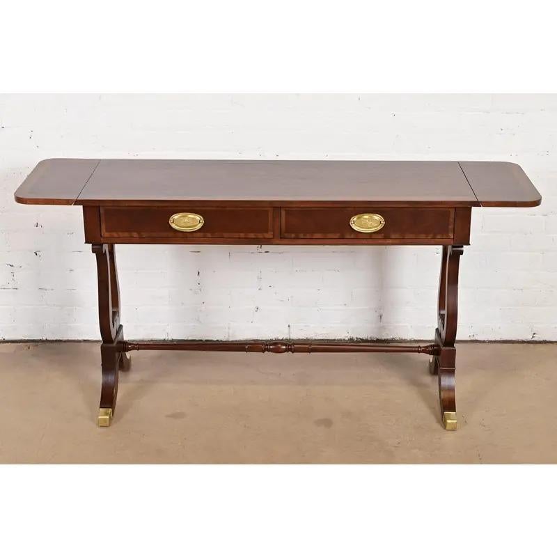 Baker Furniture English Regency Lyre Base Console Table, Newly Refinished For Sale 4