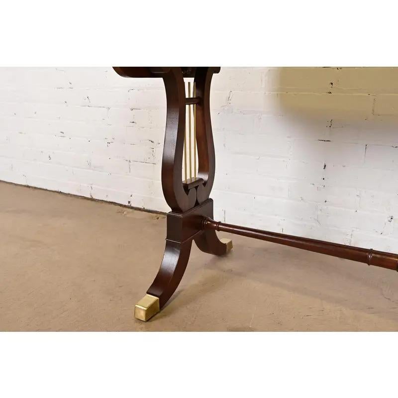 Baker Furniture English Regency Lyre Base Console Table, Newly Refinished For Sale 7