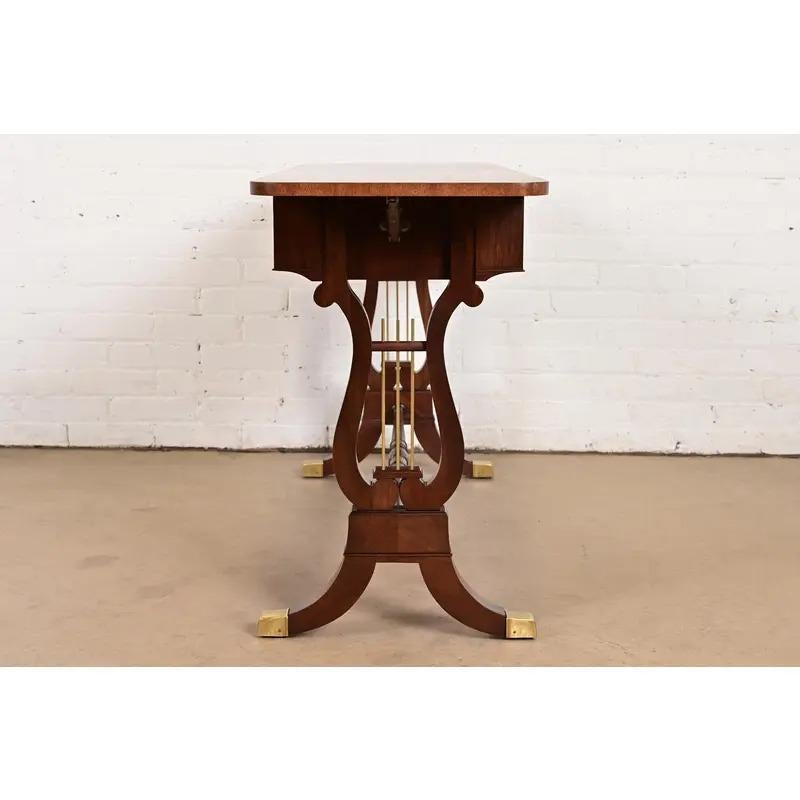 Baker Furniture English Regency Lyre Base Console Table, Newly Refinished For Sale 9