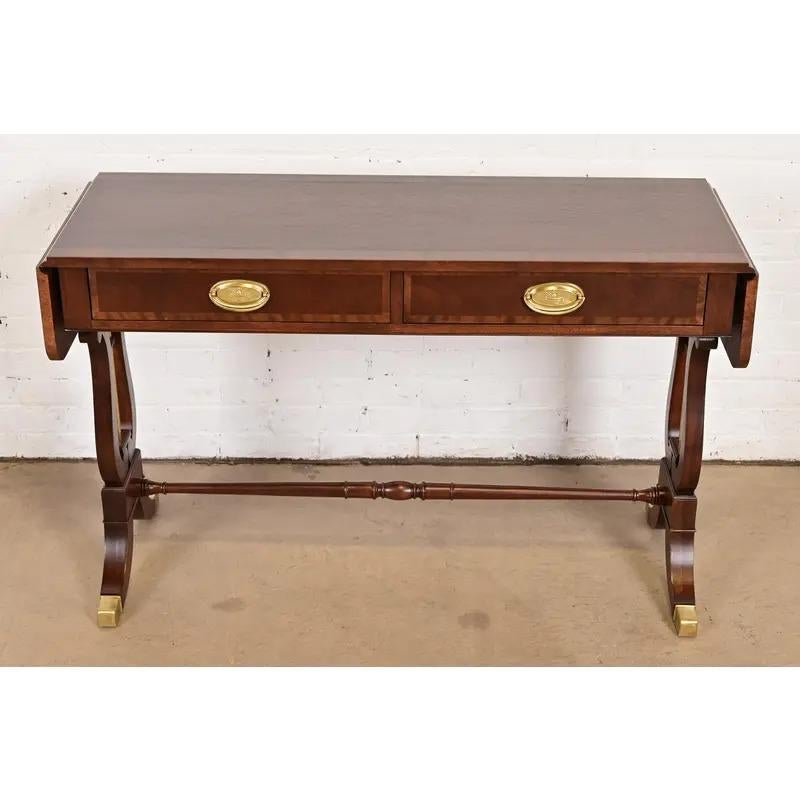 Georgian Baker Furniture English Regency Lyre Base Console Table, Newly Refinished For Sale
