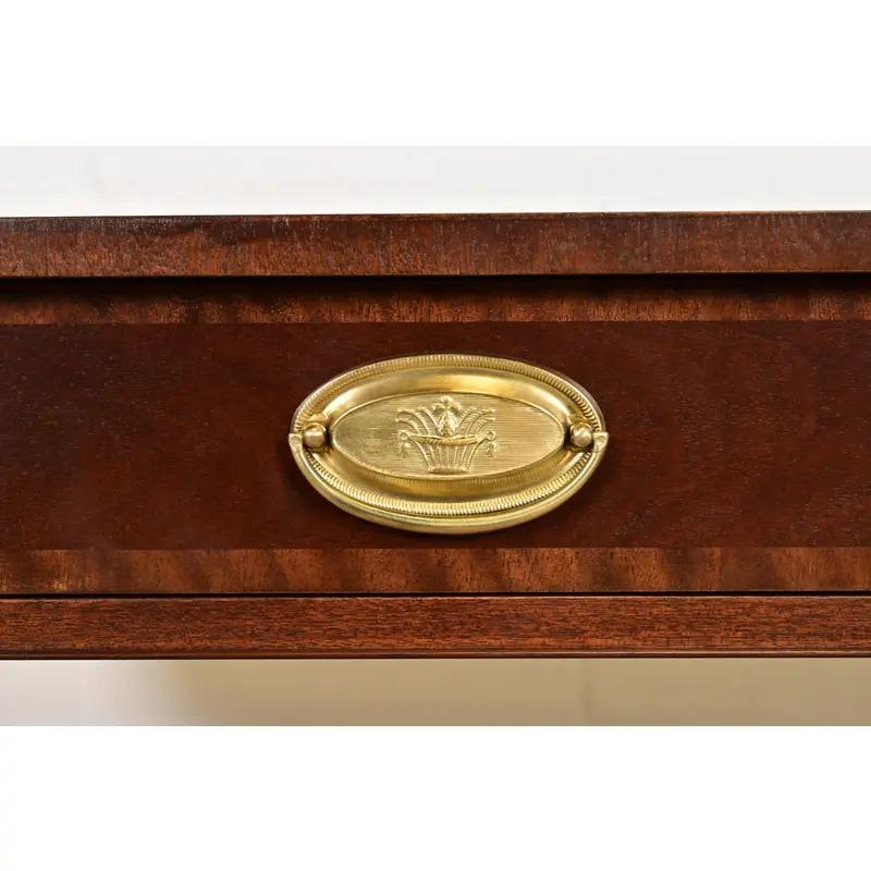 Baker Furniture English Regency Lyre Base Console Table, Newly Refinished For Sale 1