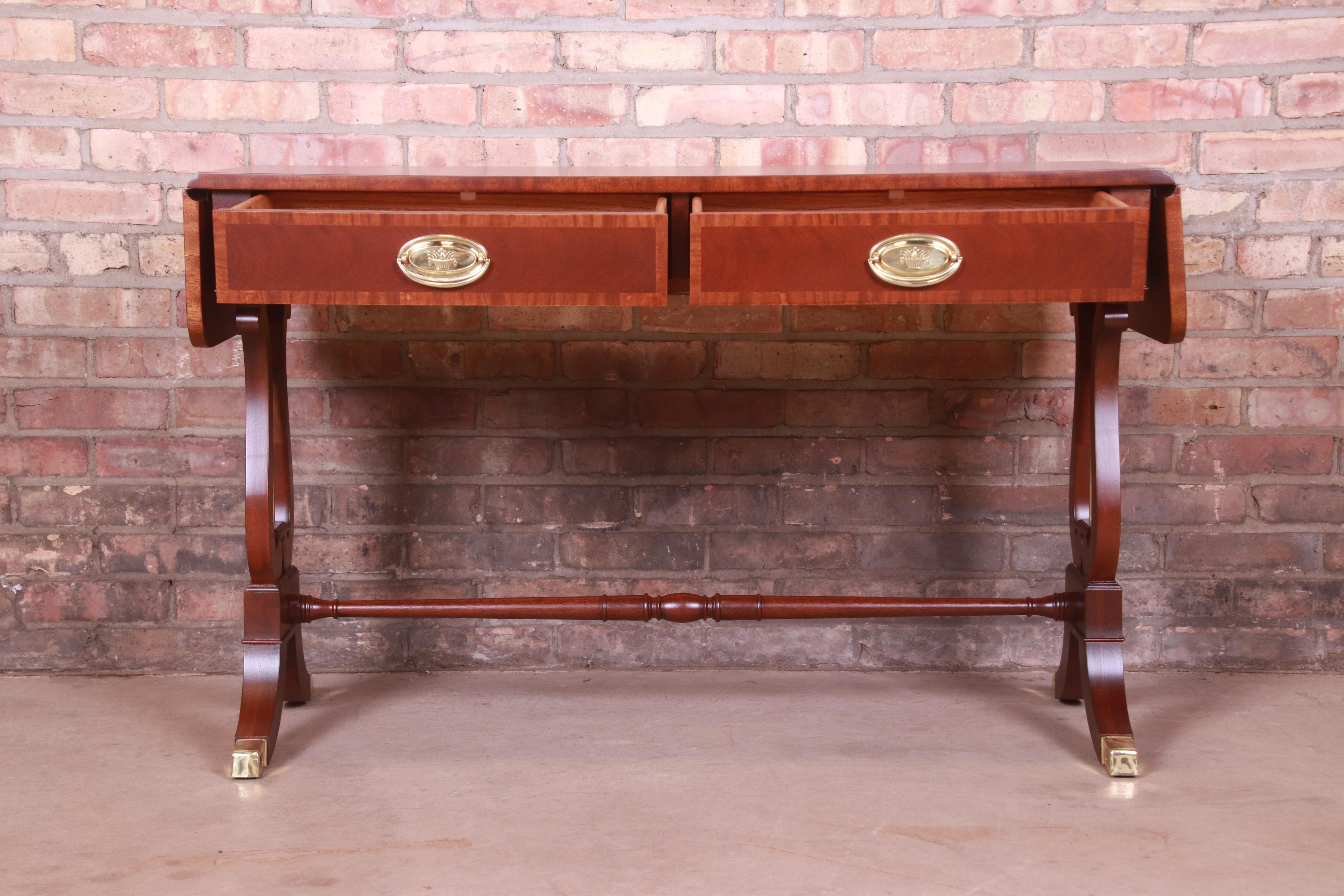 Baker Furniture English Regency Mahogany Lyre Base Console Table, Refinished 2