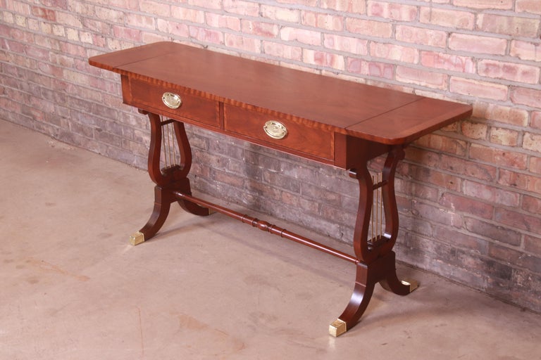 Baker Furniture English Regency Mahogany Lyre Base Console Table, Refinished For Sale 5