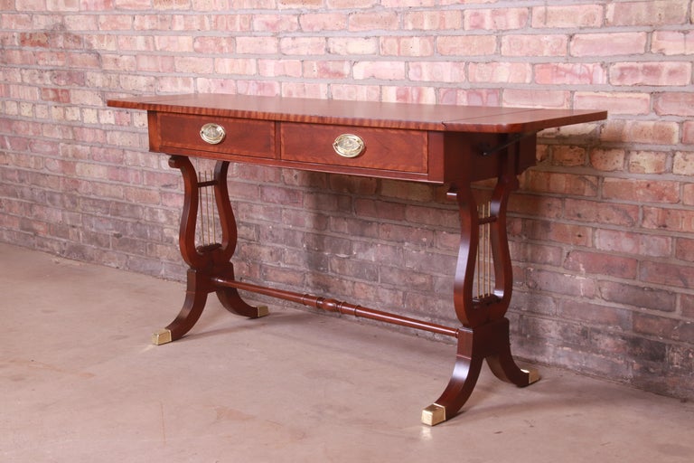 Baker Furniture English Regency Mahogany Lyre Base Console Table, Refinished For Sale 6