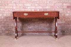 Baker Furniture English Regency Mahogany Lyre Base Console Table, Refinished
