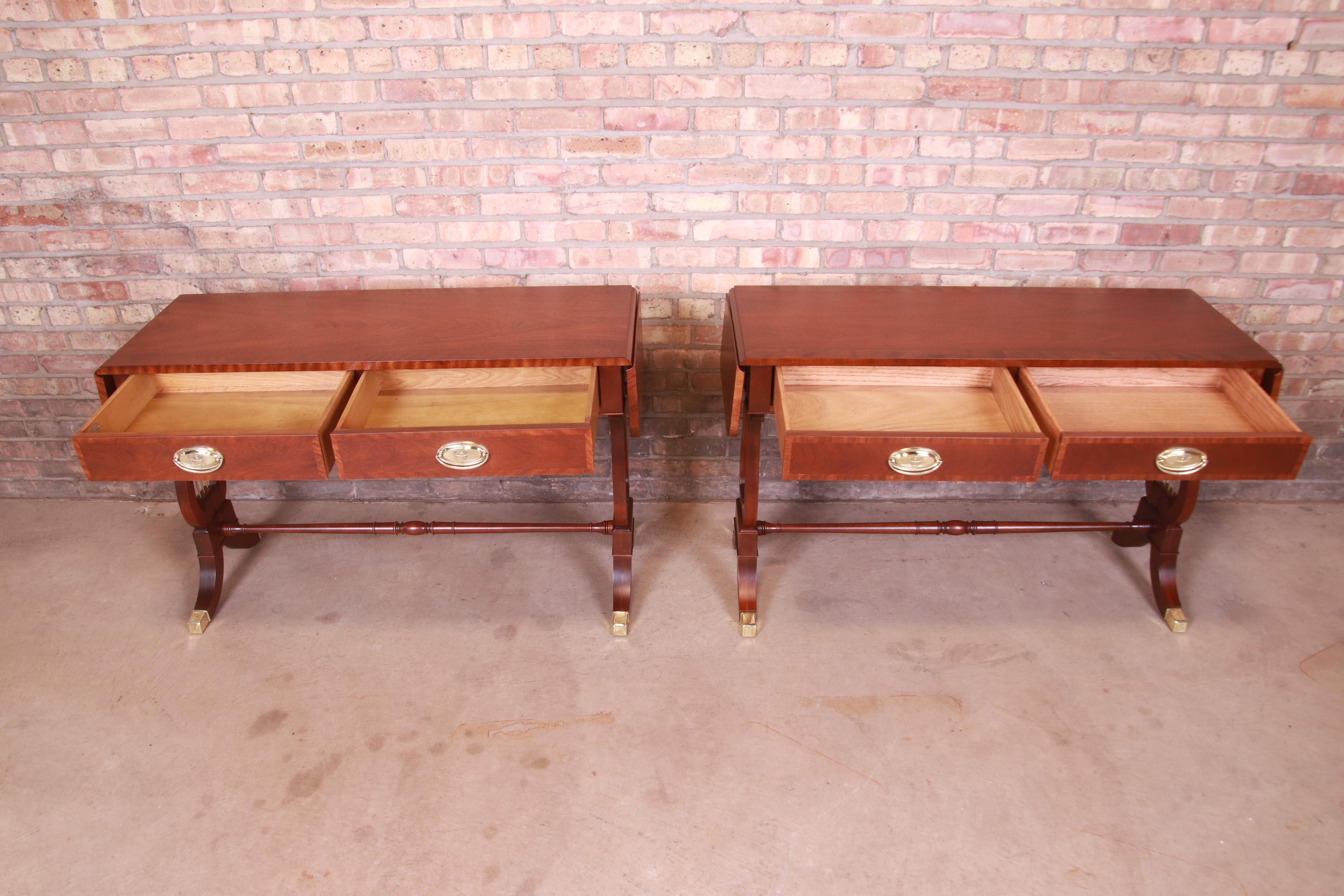 Baker Furniture English Regency Mahogany Lyre Base Console Tables, Pair 3