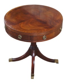 Baker Furniture English Sheraton George III Style Mahogany Drum Center Table 26"