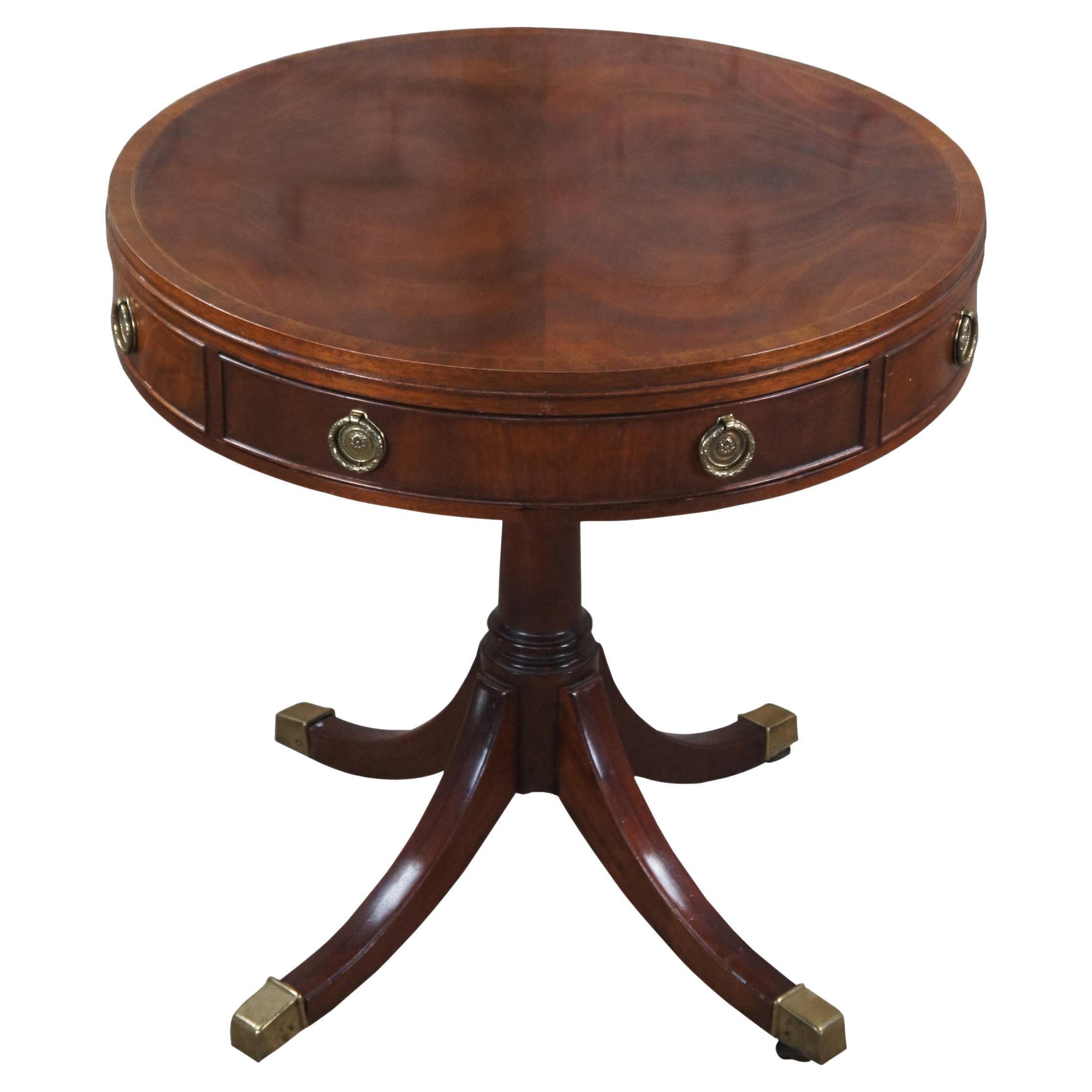 Baker Furniture English Sheraton George III Style Mahogany Drum Center Table 26"