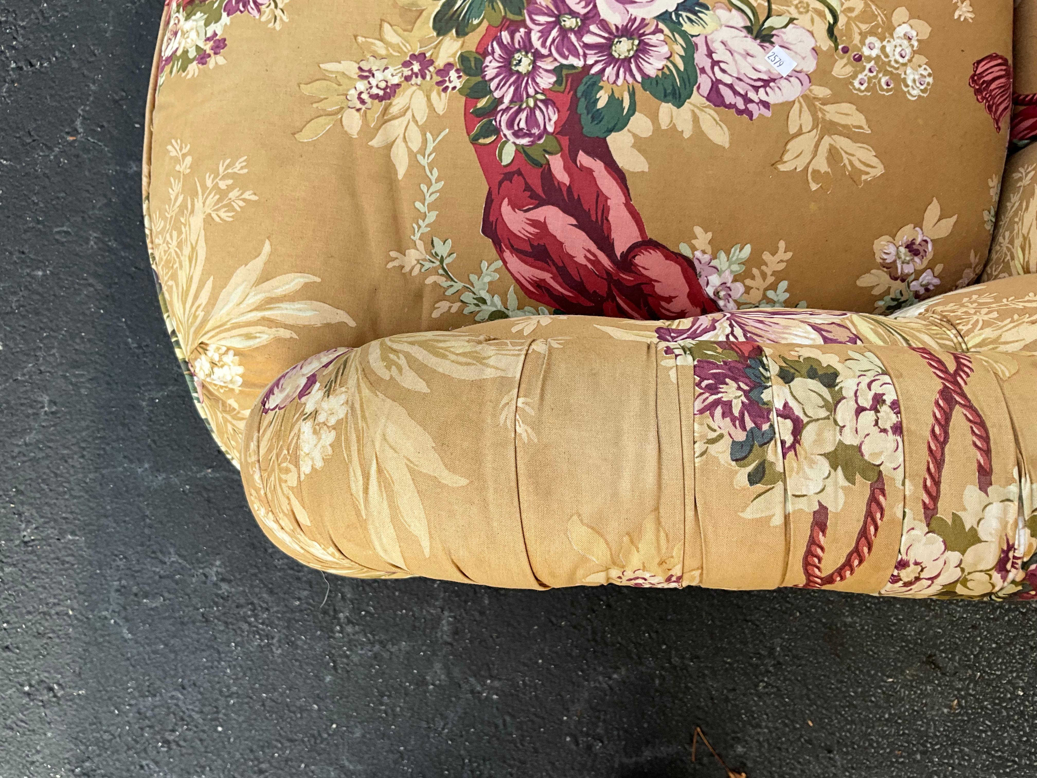 American Baker Furniture English Victorian Style Club Chair In Vintage Chintz Upholstery 