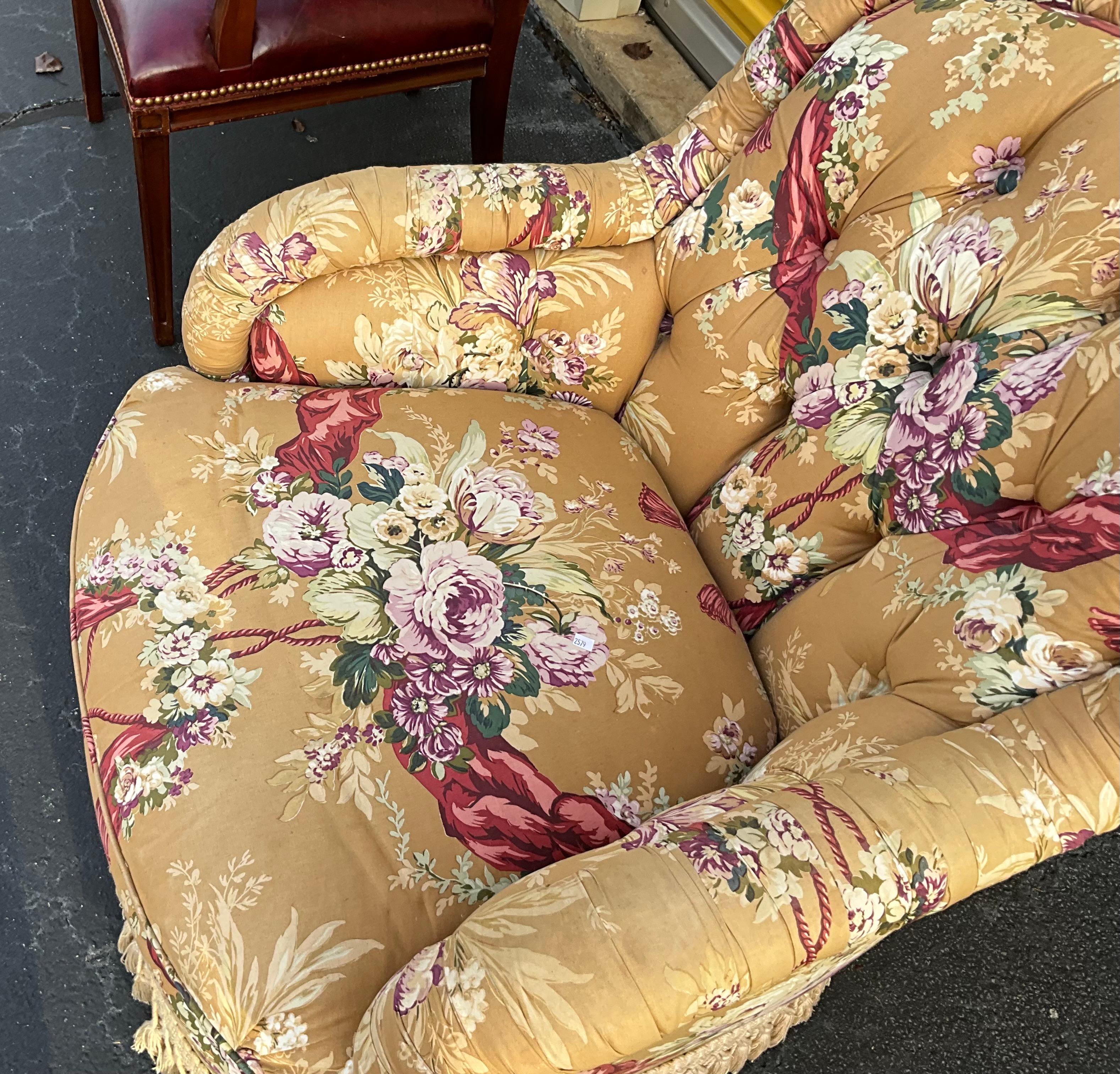 Baker Furniture English Victorian Style Club Chair In Vintage Chintz Upholstery  1