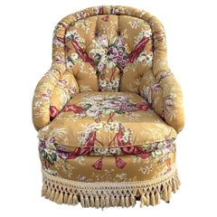 Baker Furniture English Victorian Style Club Chair In Vintage Chintz Upholstery 