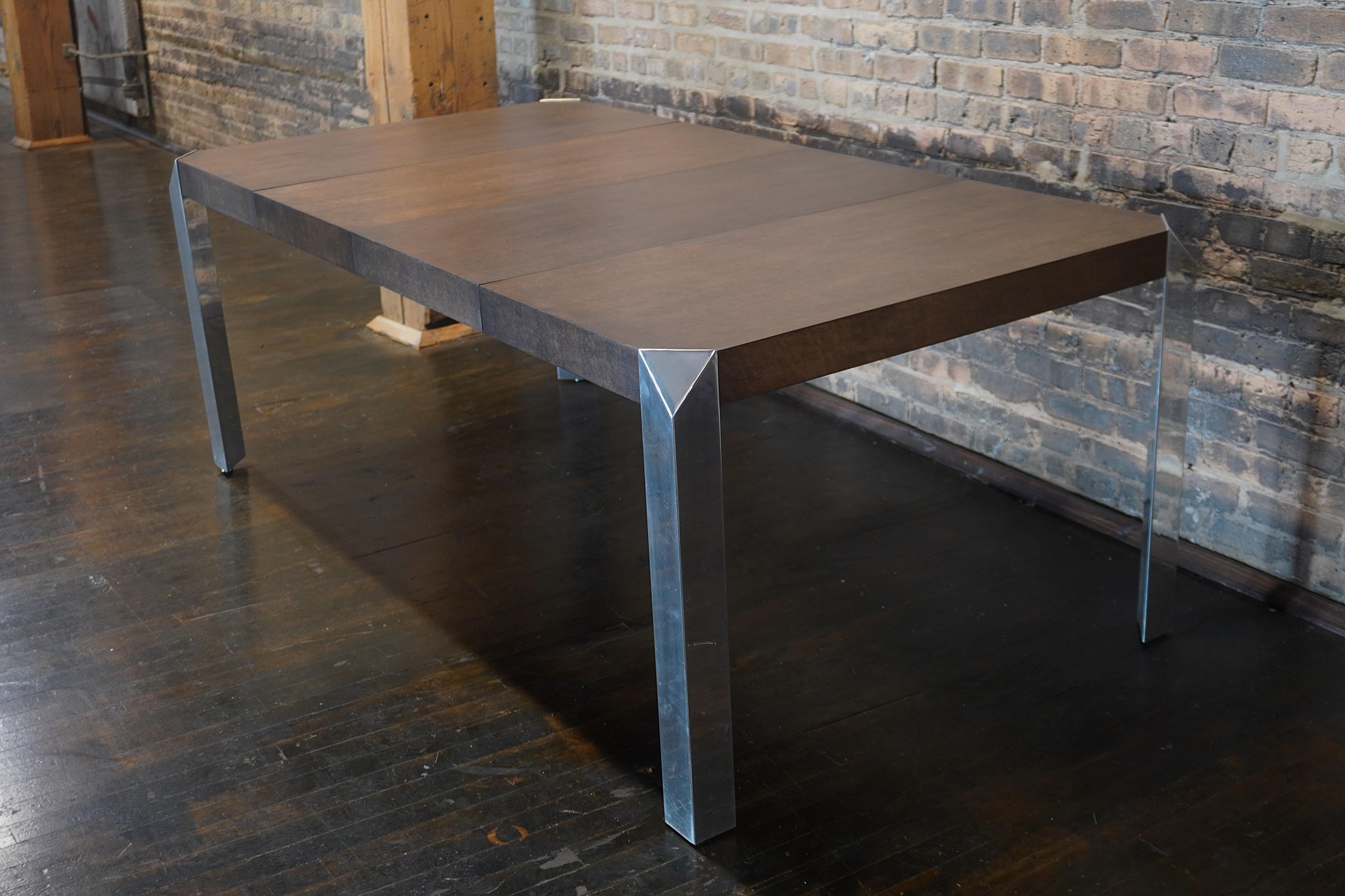 Baker Furniture Expandable Modern Dining Table with Chrome Legs and 3 Leaves For Sale 4