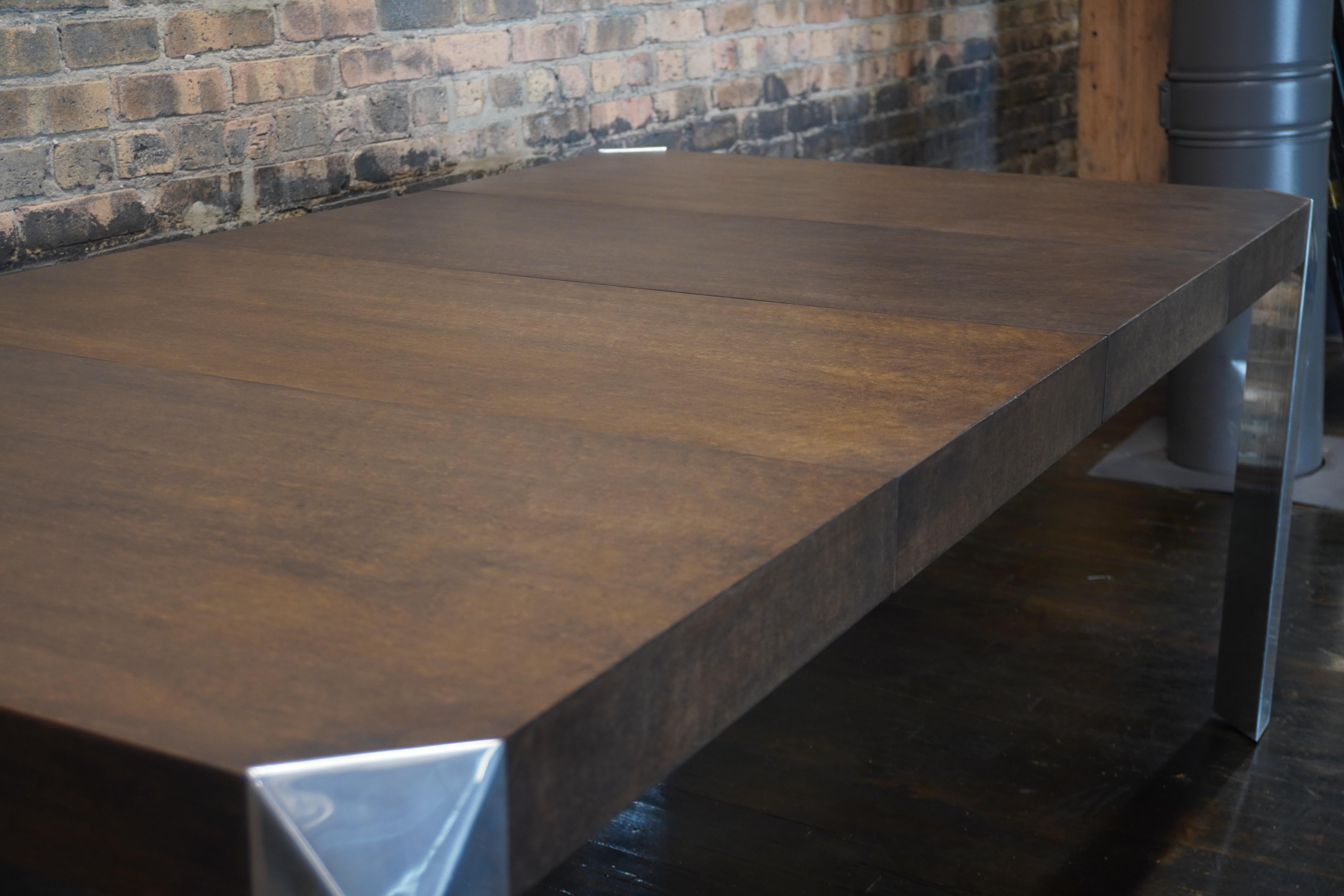 Baker Furniture Expandable Modern Dining Table with Chrome Legs and 3 Leaves For Sale 2