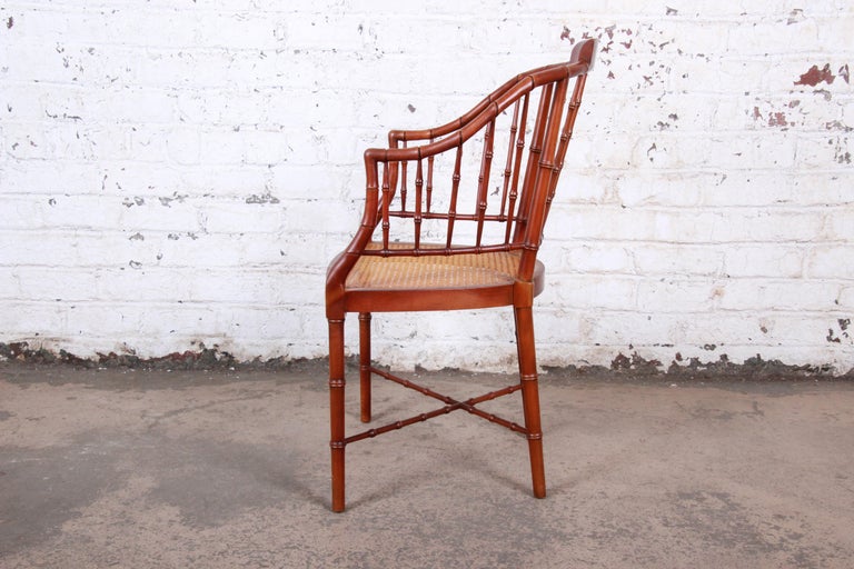 Baker Furniture Faux Bamboo and Cane Regency Armchair, 1960s In Good Condition For Sale In South Bend, IN